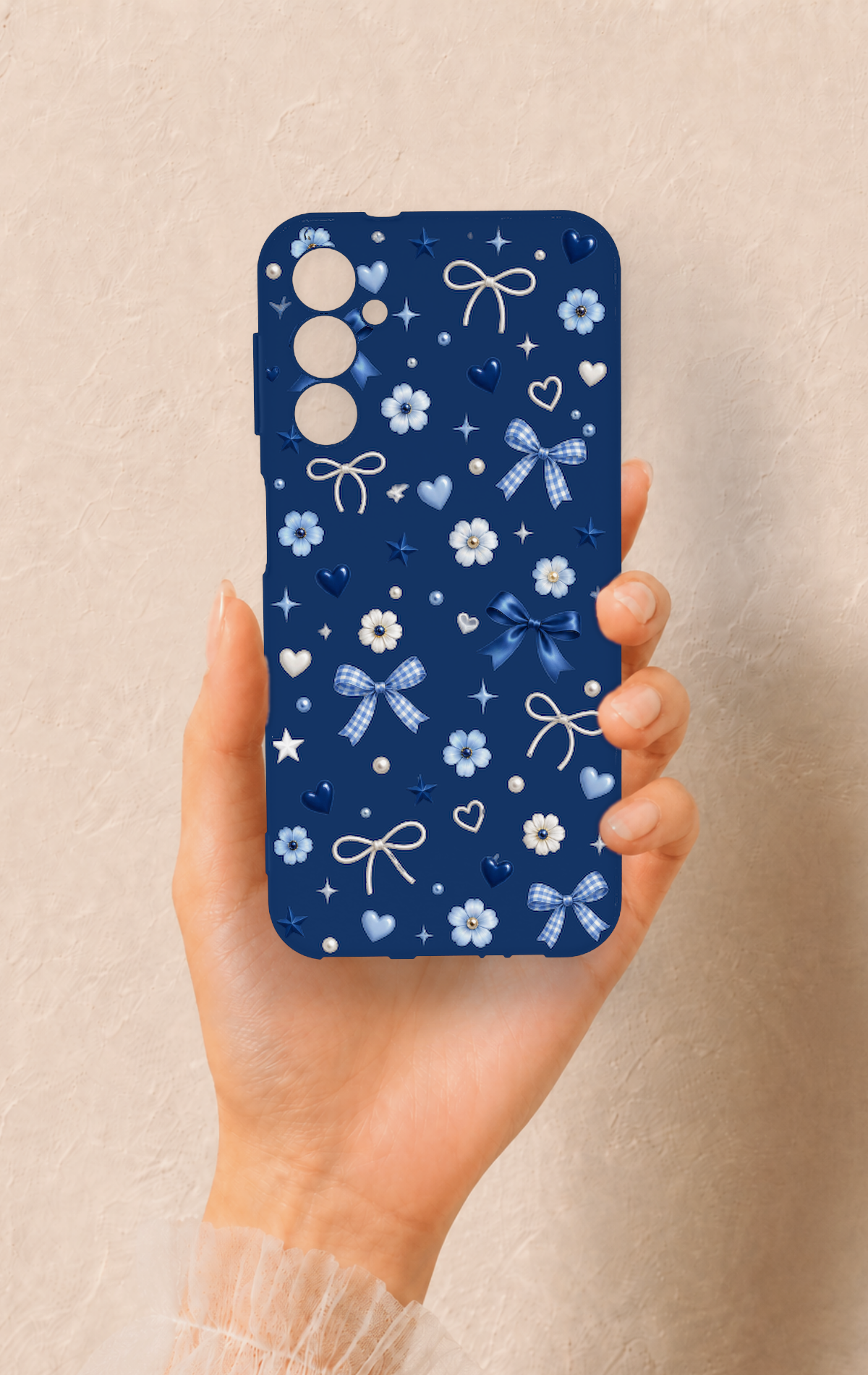 Samsung A14 Uyumlu Mavi Papatya Fiyonk Desenli Silikon Kılıf