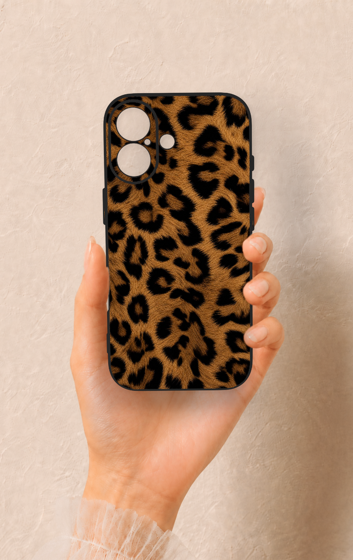 iPhone 17 Uyumlu Koyu Leopar Deri Desenli Silikon Kılıf