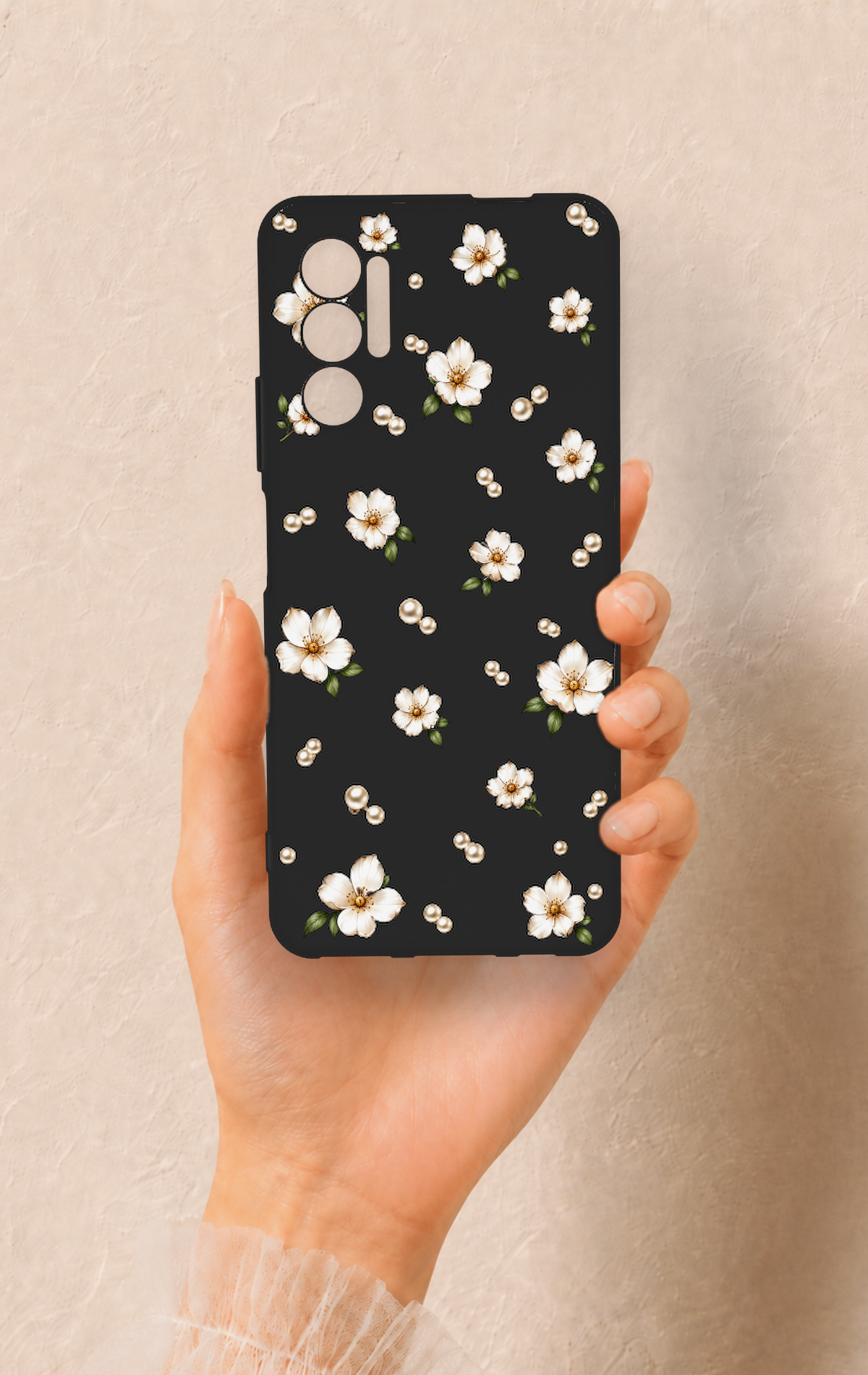 Tecno Pova 3 Uyumlu İnci Papatya Desenli Silikon Kılıf