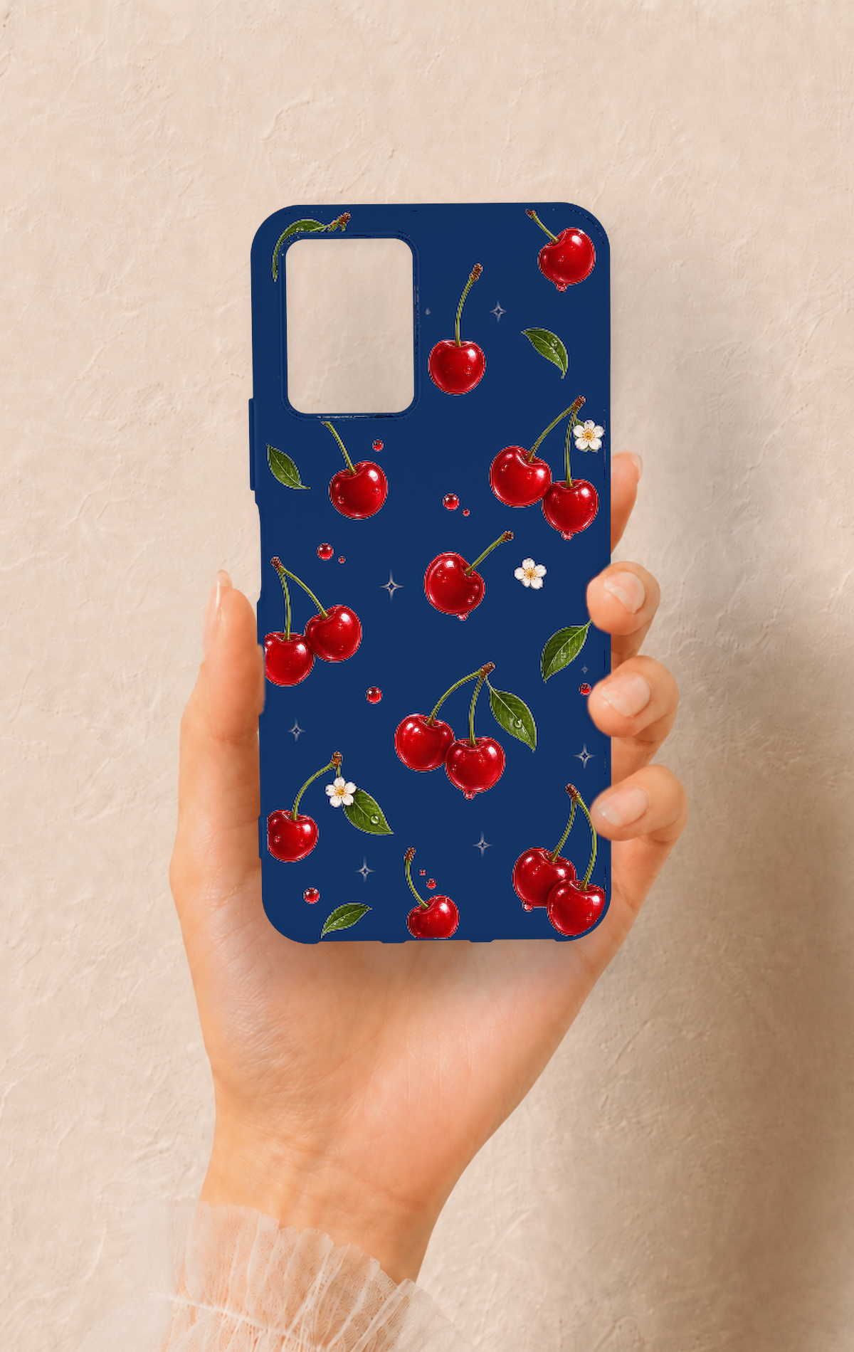 Vivo Y33S Uyumlu Kiraz Papatya Desenli Silikon Kılıf