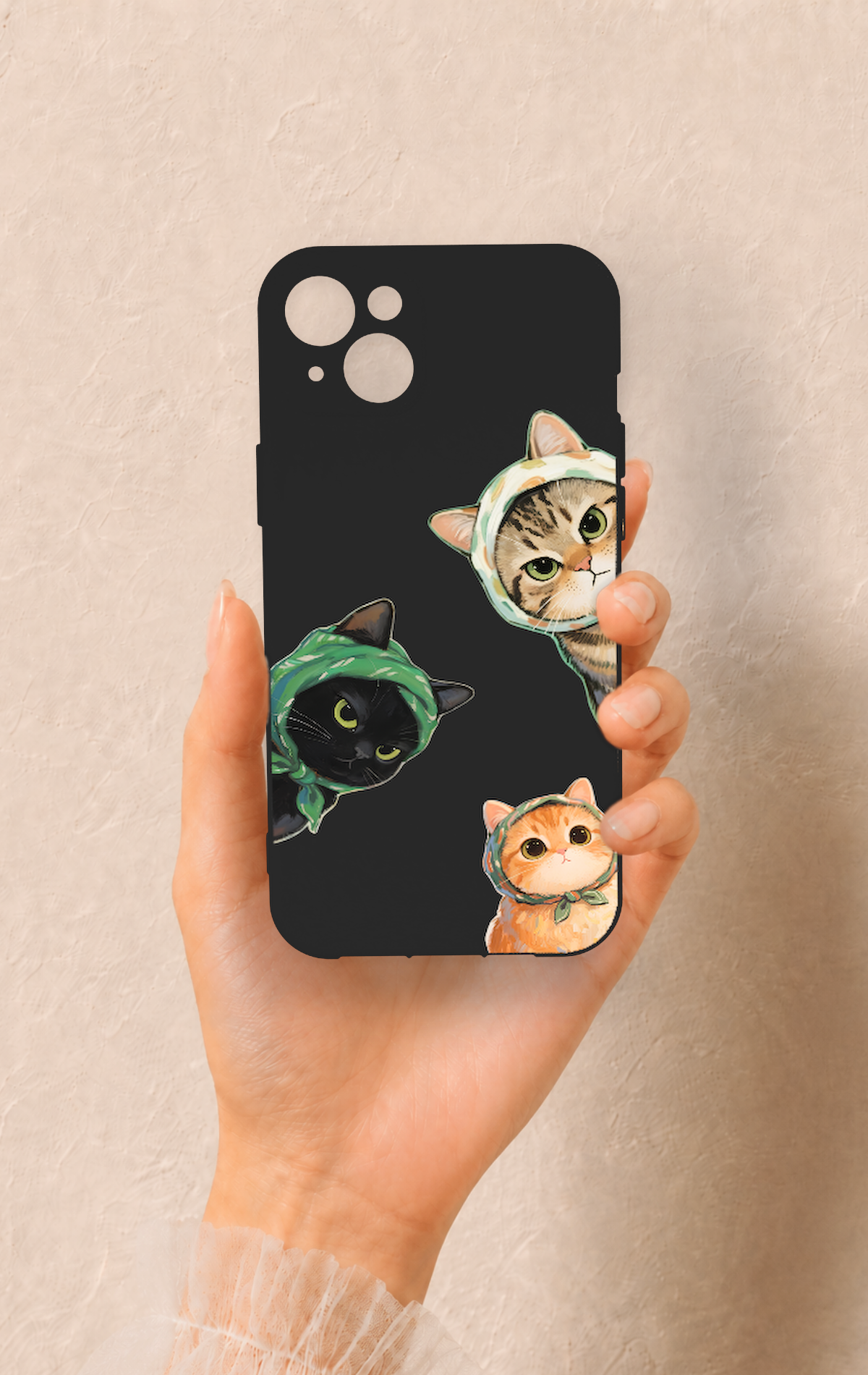 iPhone 14 Plus/15 Plus Uyumlu Kedi Ekibi Desenli Silikon Kılıf