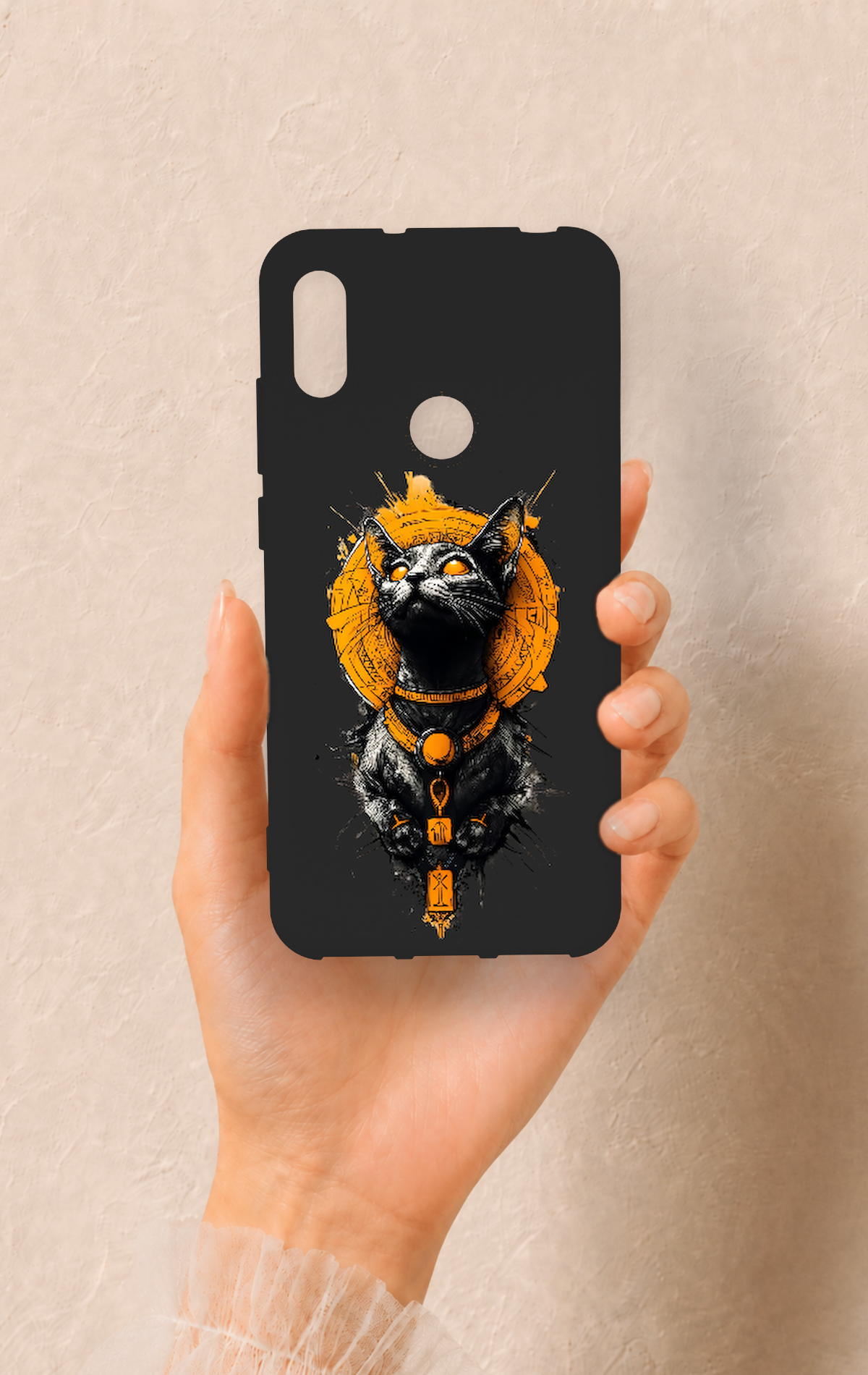 Huawei Y6 2019 Uyumlu Mısırlı Kedi Tanrısı Desenli Silikon Kılıf