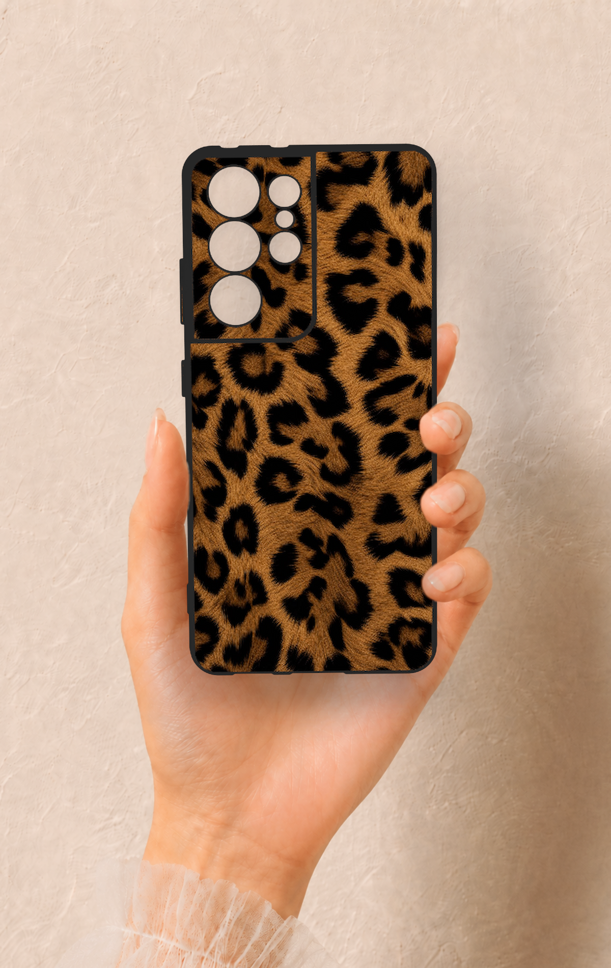 Samsung S21 Ultra Uyumlu Koyu Leopar Deri Desenli Silikon Kılıf