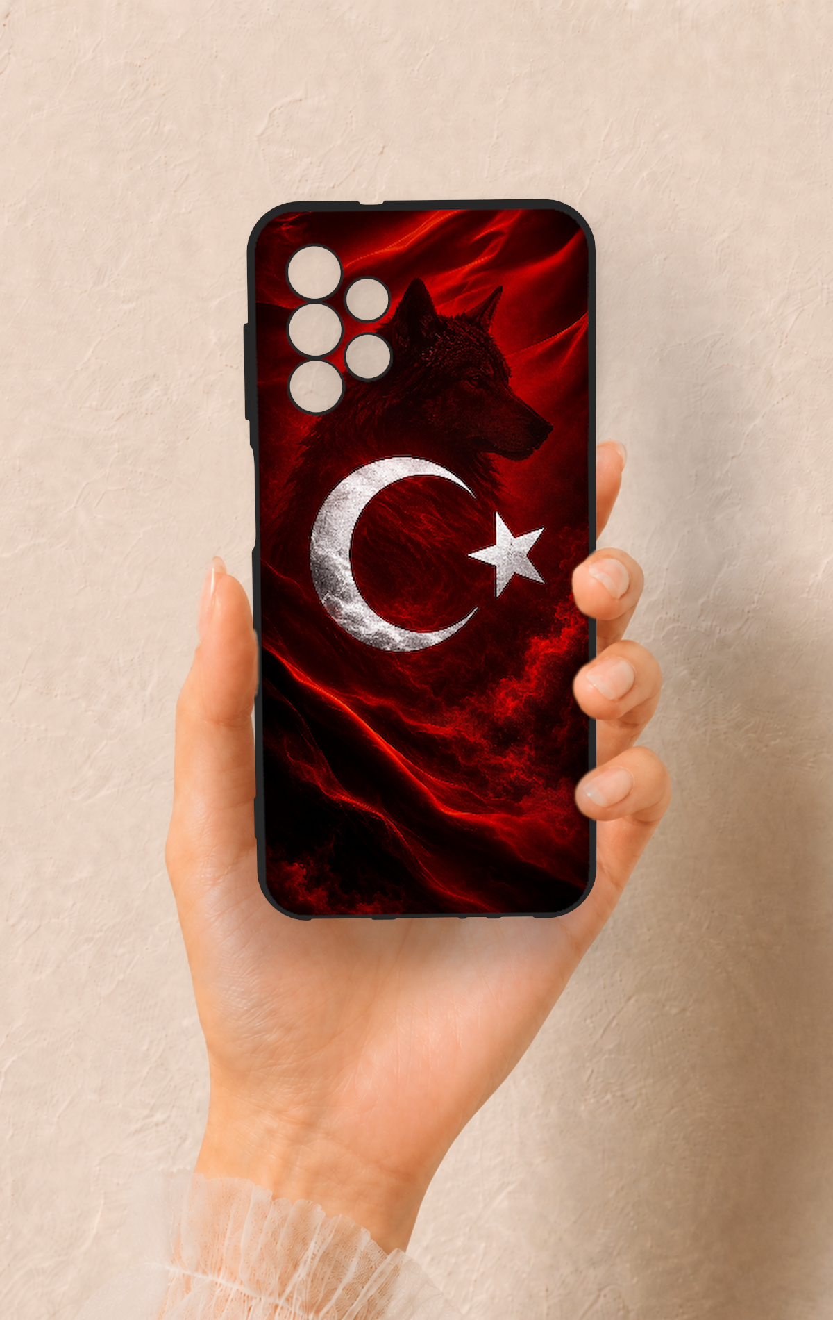 Samsung A13 Uyumlu Kurt Türk Bayrağı Desenli Silikon Kılıf