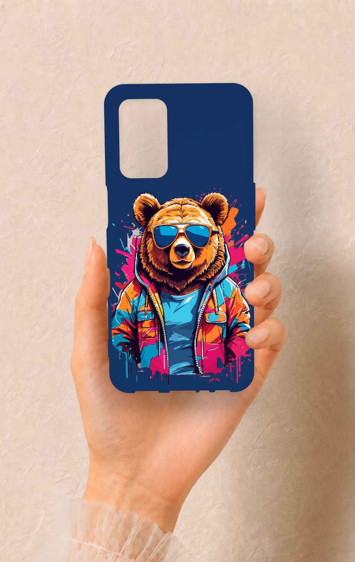 Oppo A55 Uyumlu Gözlüklü Ayı Desenli Silikon Kılıf