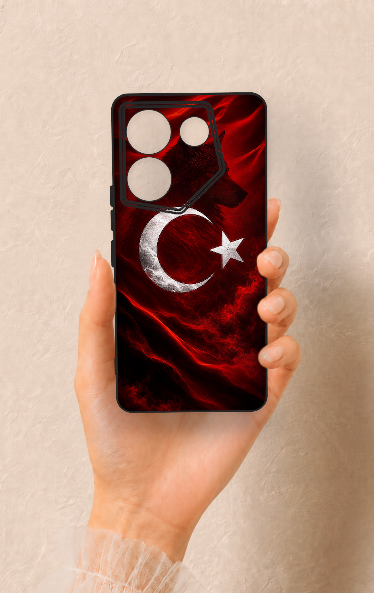 Tecno Caman 20 Pro 5G Uyumlu Kurt Türk Bayrağı Desenli Silikon Kılıf