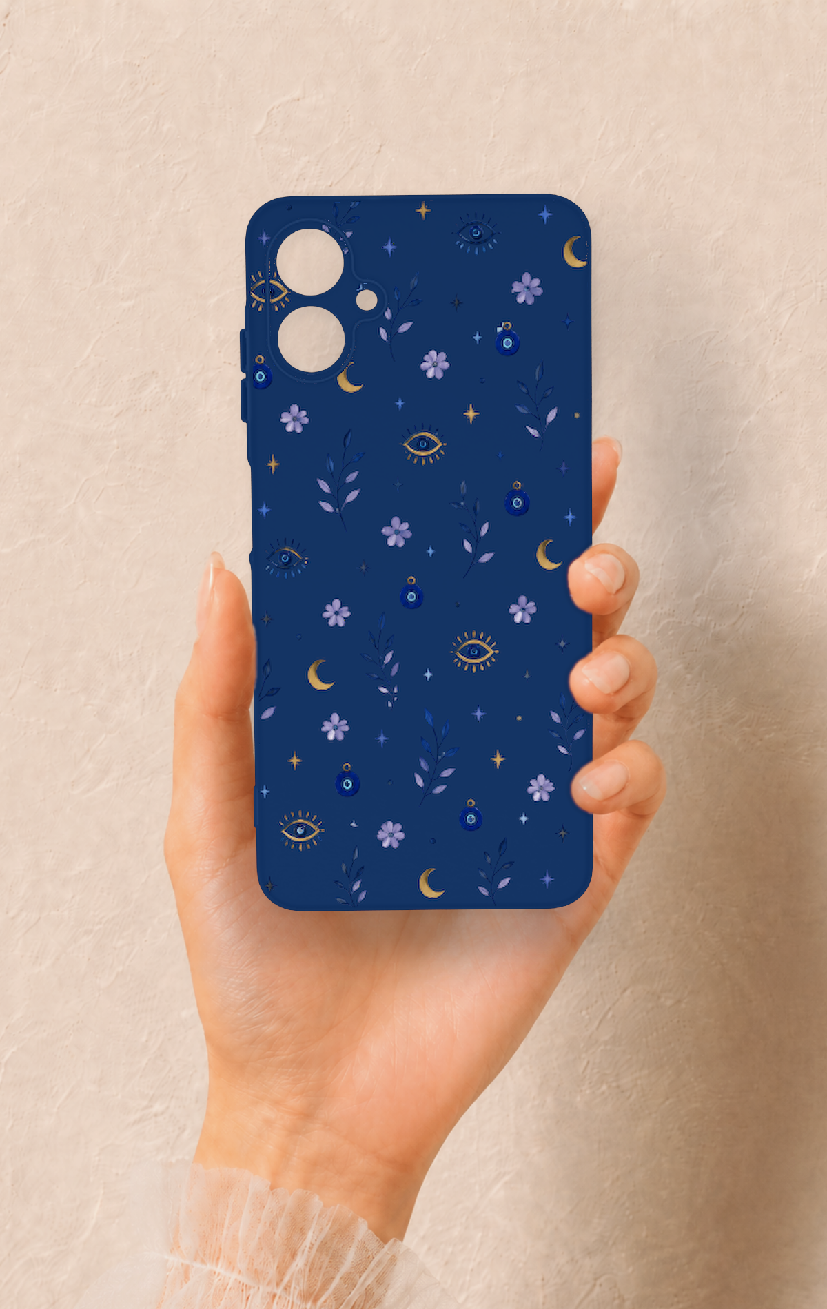 Samsung A06 Uyumlu Mavi Nazar Papatya Desenli Silikon Kılıf