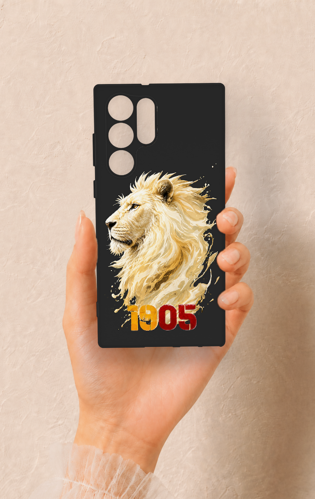 Samsung S22 Ultra Uyumlu Sarı Kırmızı 1905 Aslan Desenli Silikon Kılıf
