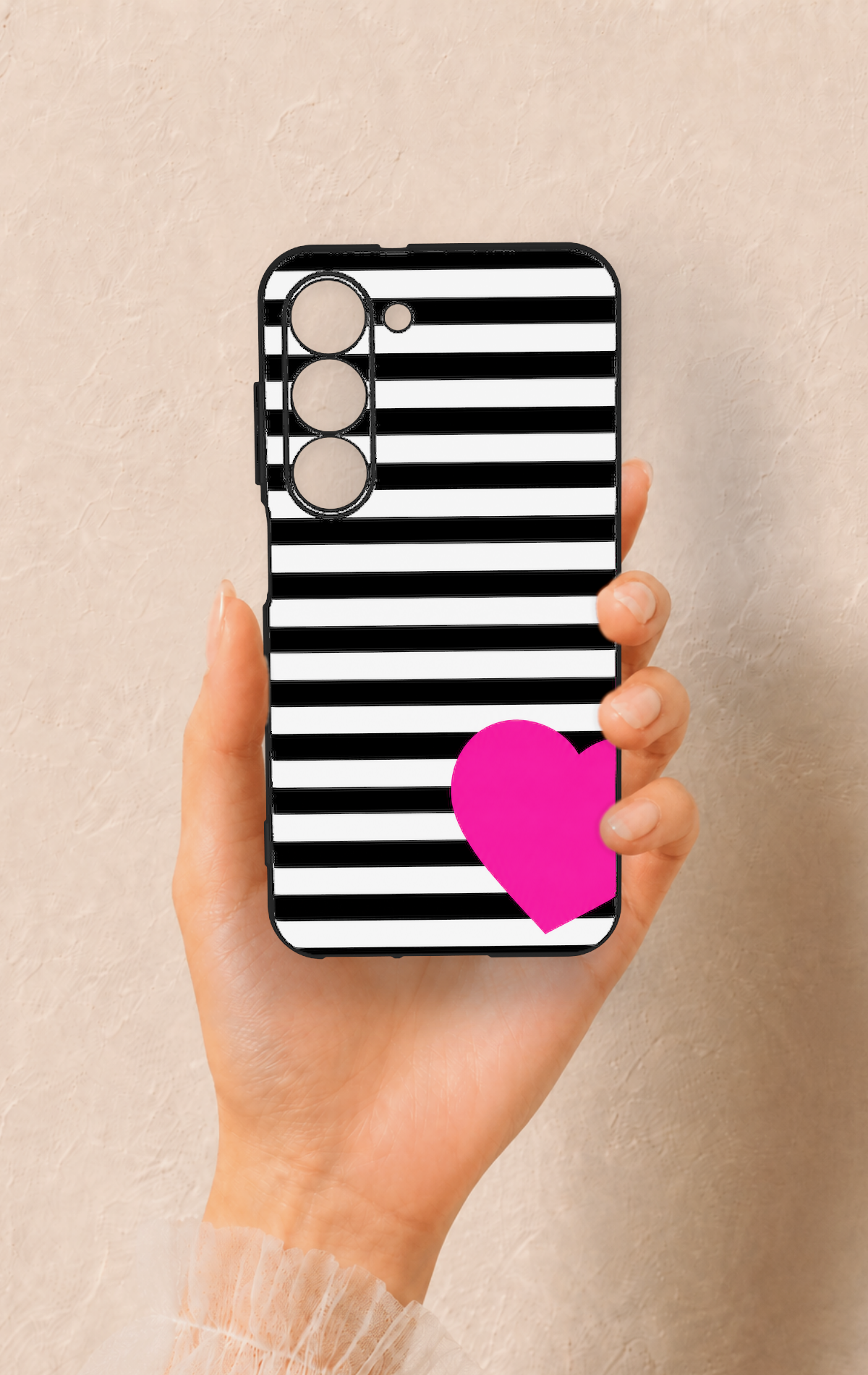 Samsung S23 Uyumlu Çizgili Kalp Desenli Silikon Kılıf