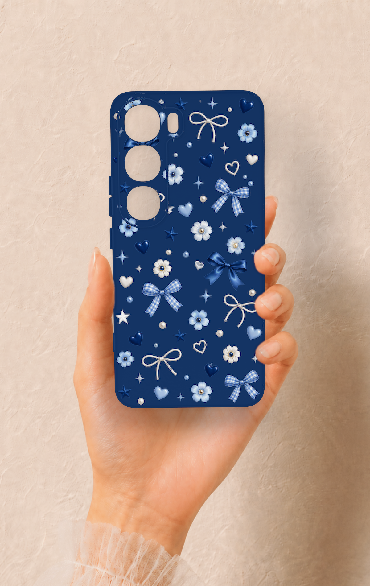 Vivo V40 Lite 5G Uyumlu Mavi Papatya Fiyonk Desenli Silikon Kılıf