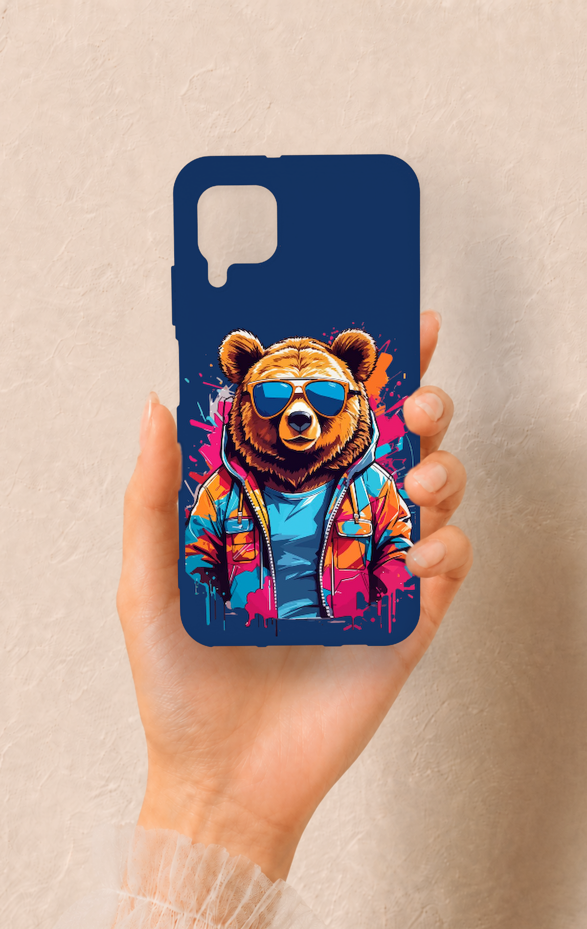 Huawei P40 Lite Uyumlu Gözlüklü Ayı Desenli Silikon Kılıf