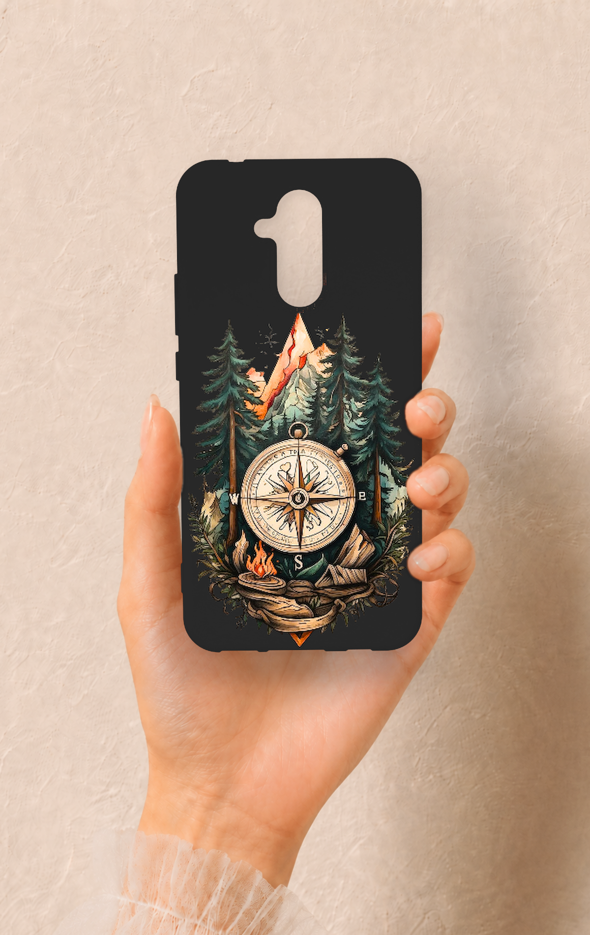 Huawei Mate 20 Lite Uyumlu Pusula Orman Desenli Silikon Kılıf
