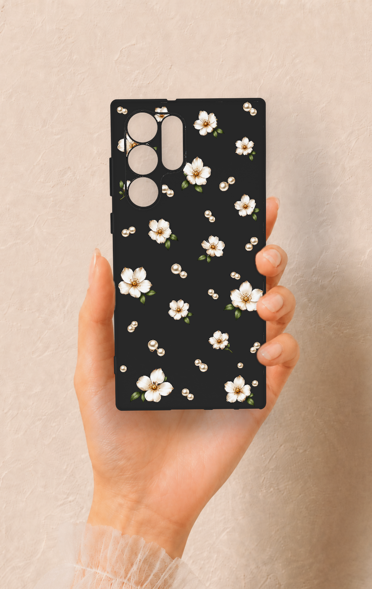 Samsung S22 Ultra Uyumlu İnci Papatya Desenli Silikon Kılıf