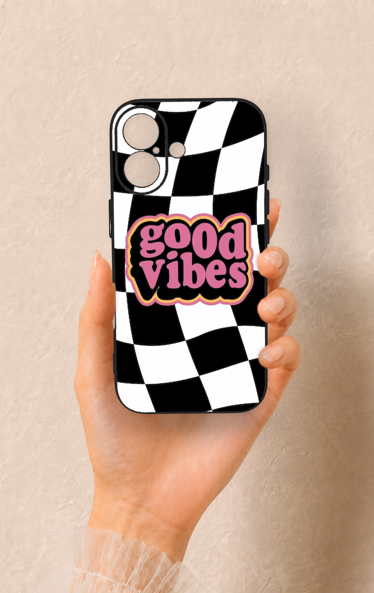 iPhone 17 Uyumlu Black Good Vibes Desenli Silikon Kılıf