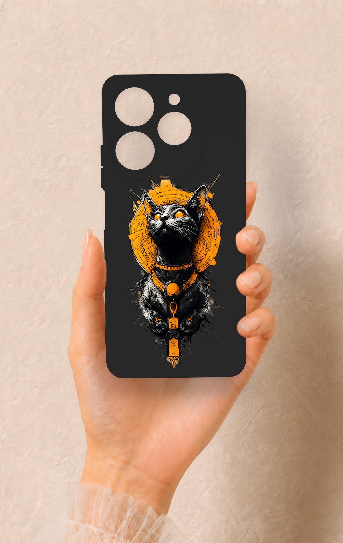 Tecno Spark 10 Pro Uyumlu Mısırlı Kedi Tanrısı Desenli Silikon Kılıf