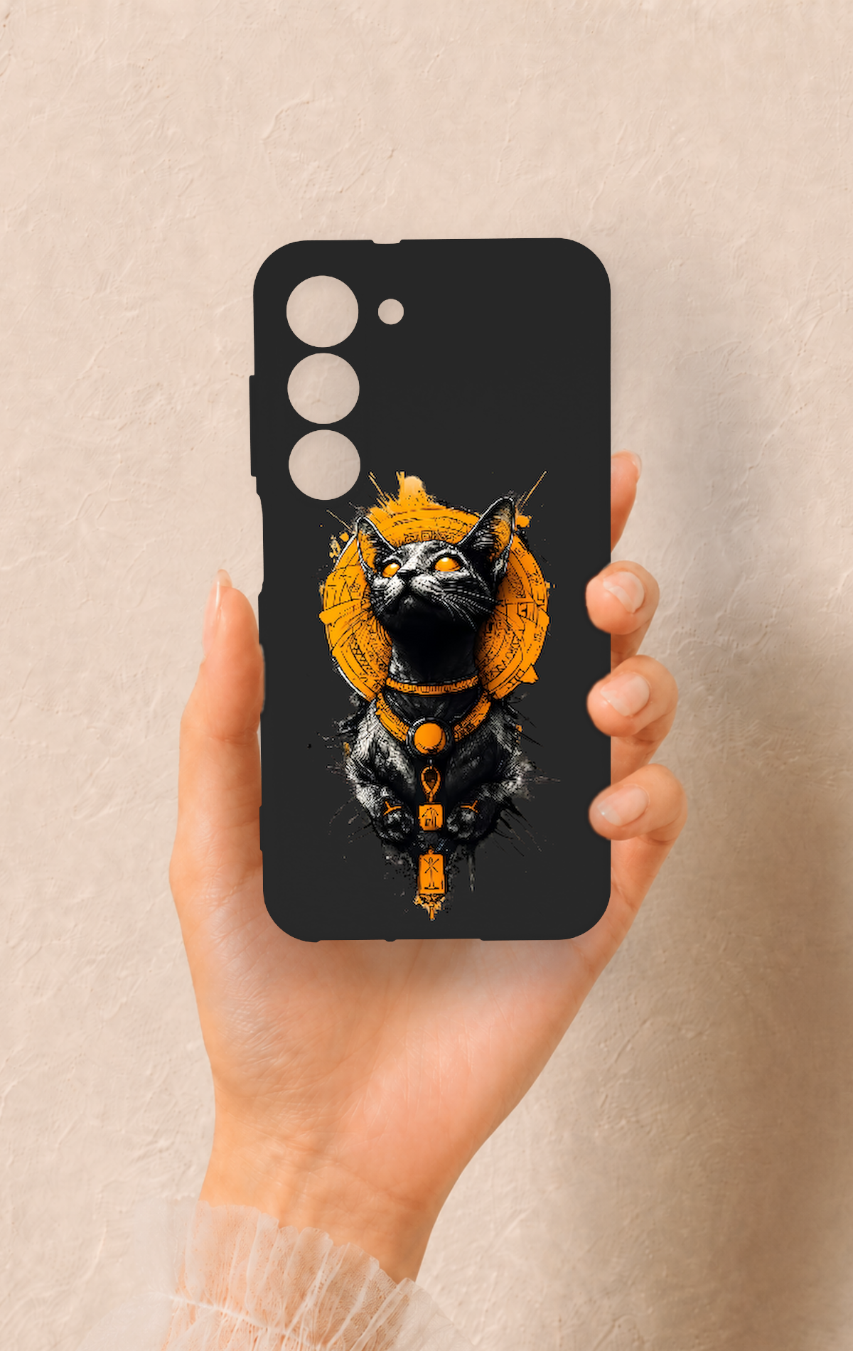 Samsung S23 Uyumlu Mısırlı Kedi Tanrısı Desenli Silikon Kılıf