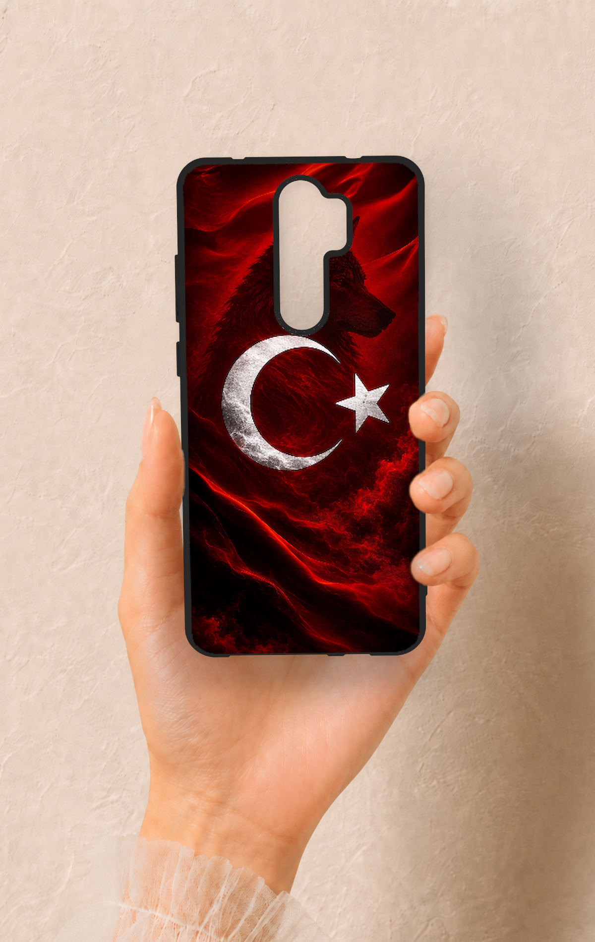 Redmi Note 8 Pro Uyumlu Kurt Türk Bayrağı Desenli Silikon Kılıf