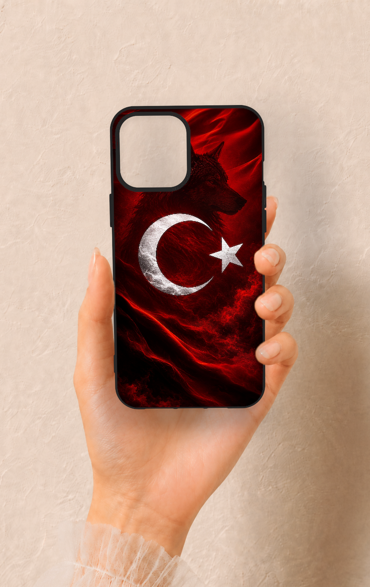 iPhone 12 Pro Max Uyumlu Kurt Türk Bayrağı Desenli Silikon Kılıf