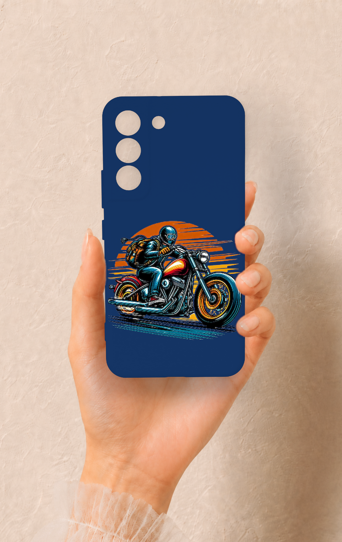 Samsung S22 Uyumlu Moto Rider Desenli Silikon Kılıf
