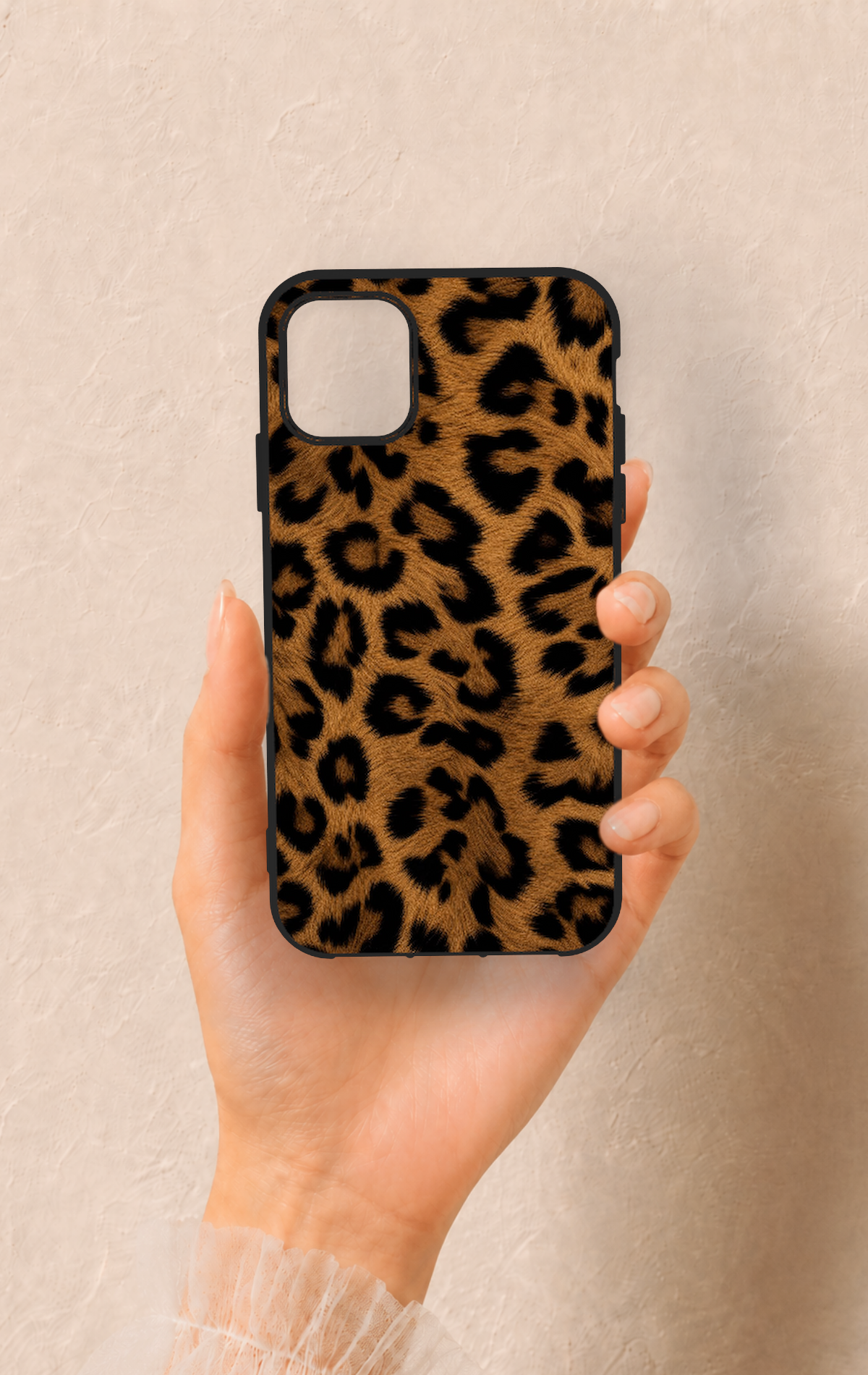 iPhone 11 Uyumlu Koyu Leopar Deri Desenli Silikon Kılıf