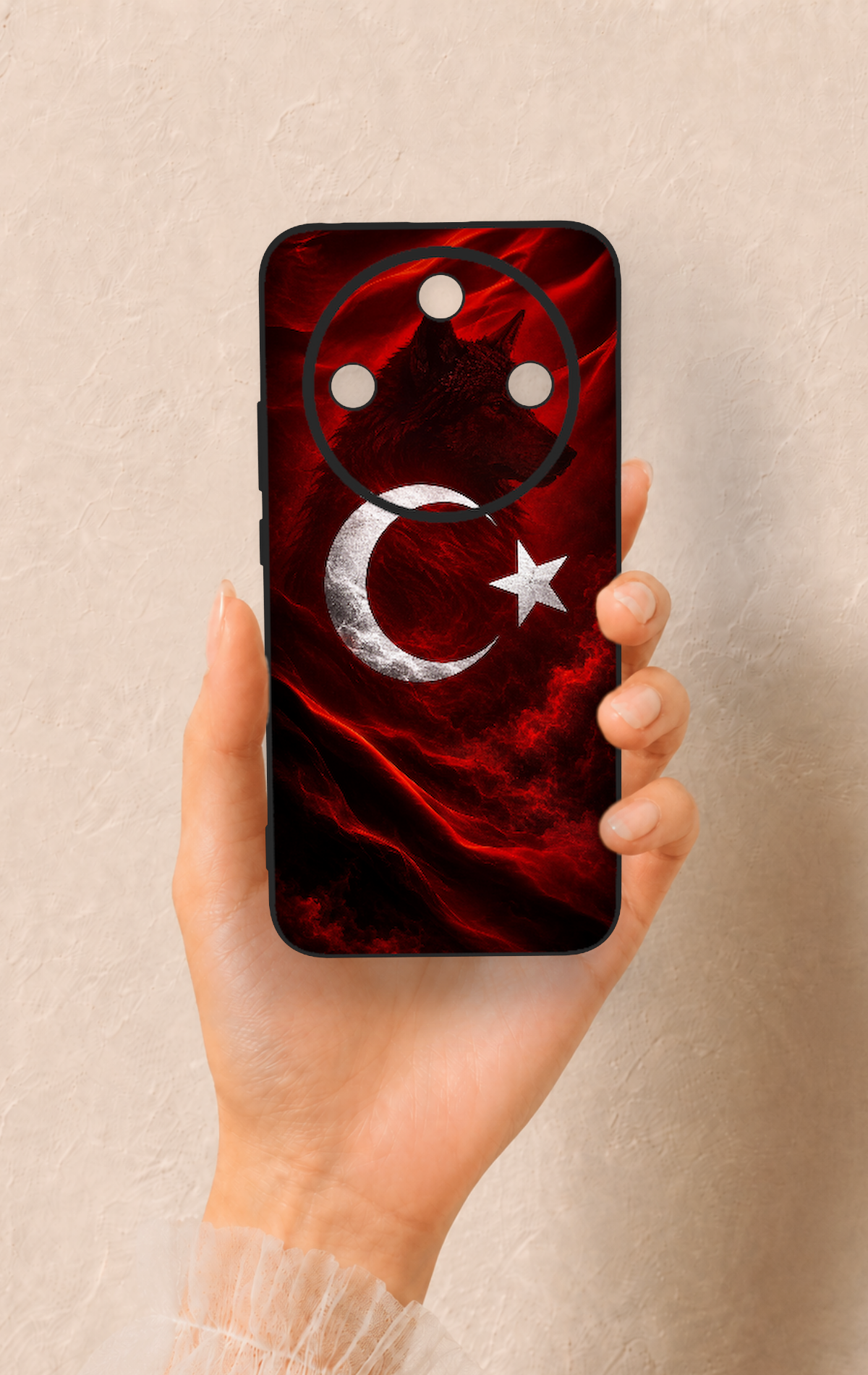 Honor Magic 8 Lite Uyumlu Kurt Türk Bayrağı Desenli Silikon Kılıf