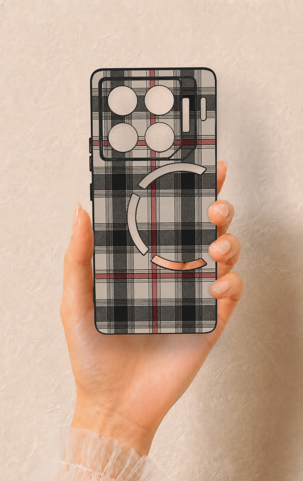 İnfinix Gt 20 Pro Uyumlu Siyah Kırmızı Ekose Desenli Silikon Kılıf