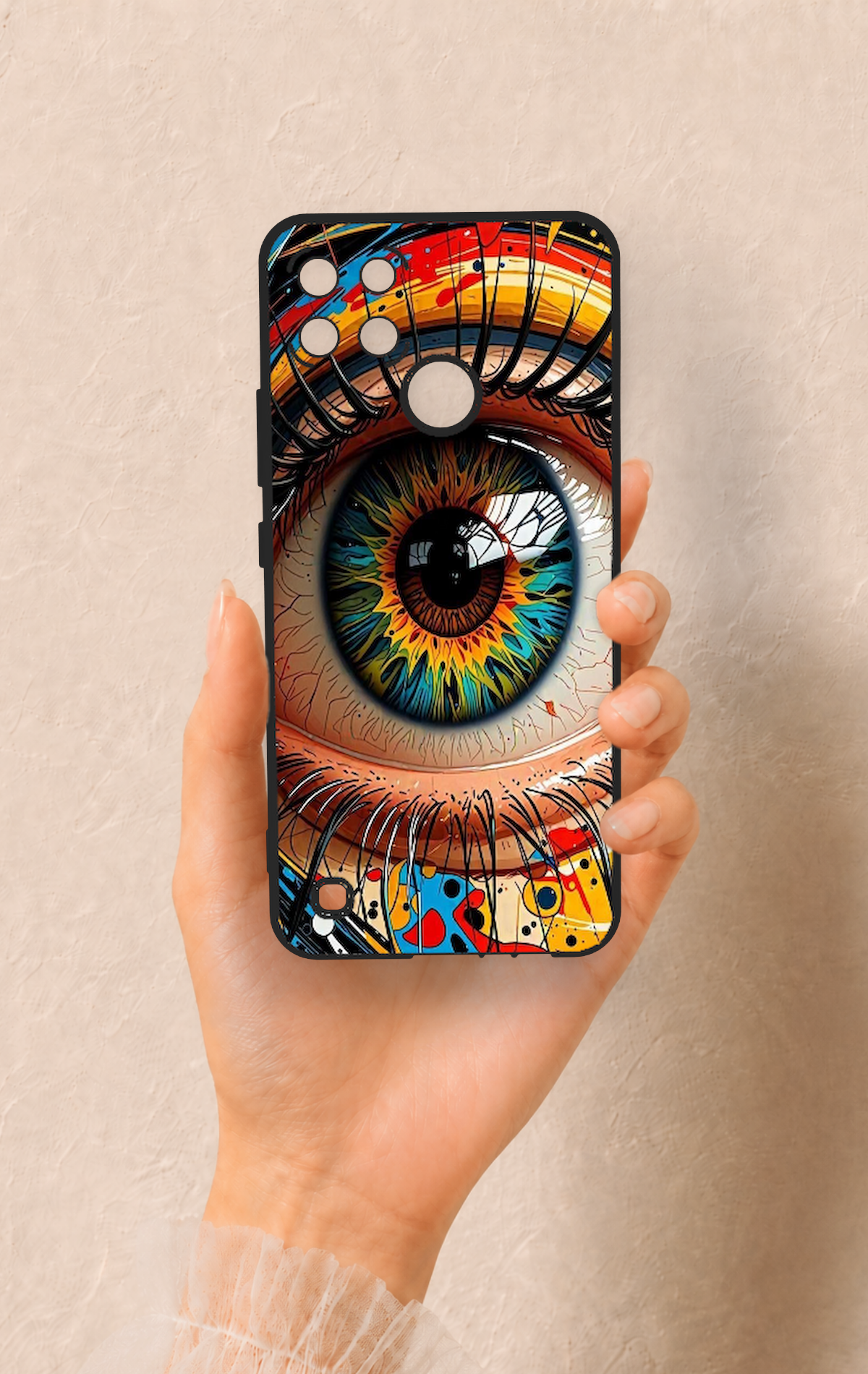 Realme C21Y Uyumlu Renkli Göz Bebeği Desenli Silikon Kılıf