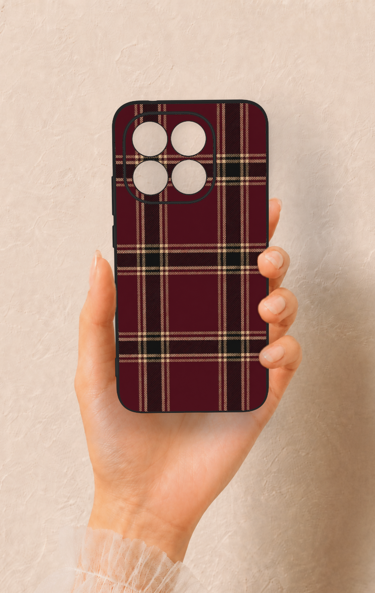 Mi 15T 5G Uyumlu Bordo Siyah Ekose Desenli Silikon Kılıf