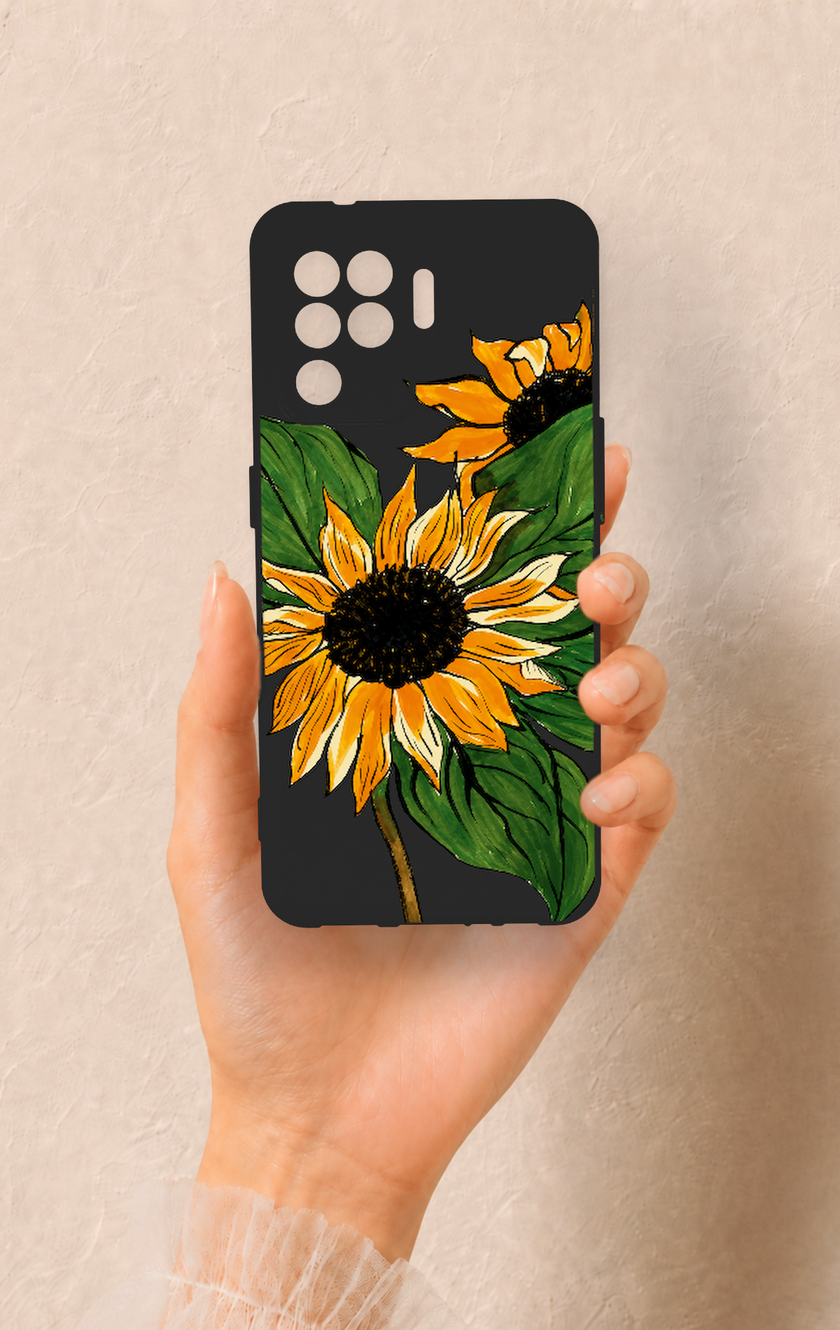 Oppo Reno 5 Lite Uyumlu Ay Çiçeği Desenli Silikon Kılıf
