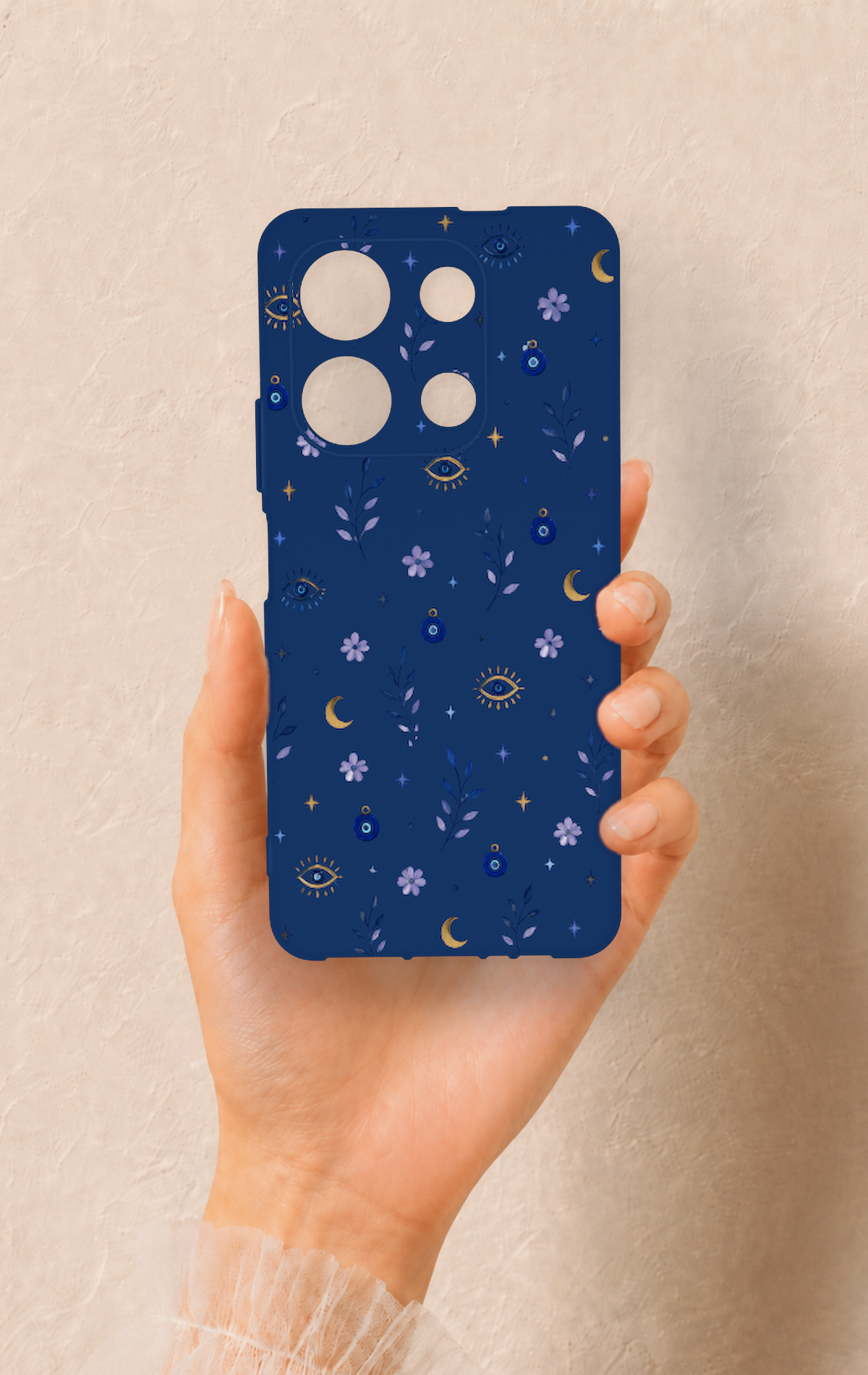 İnfinix Note 30 Uyumlu Mavi Nazar Papatya Desenli Silikon Kılıf
