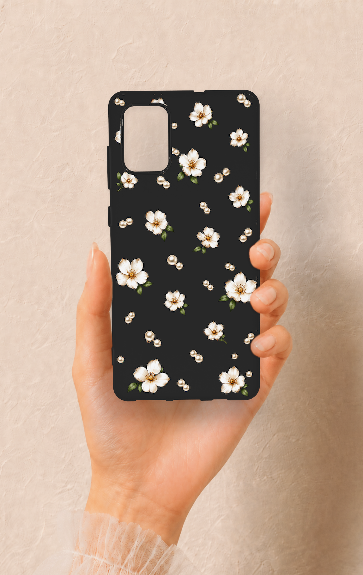Samsung-A71 Uyumlu İnci Papatya Desenli Silikon Kılıf