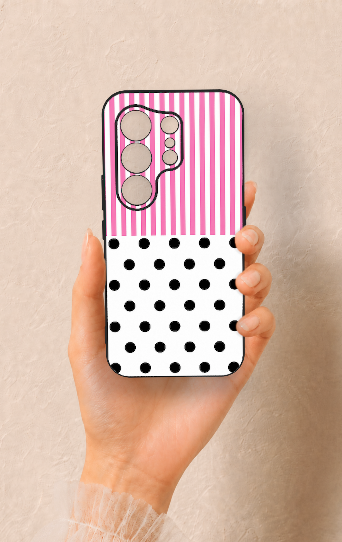 Tecno Camon 50 Uyumlu Pembe Çizgili Puantiye Desenli Silikon Kılıf