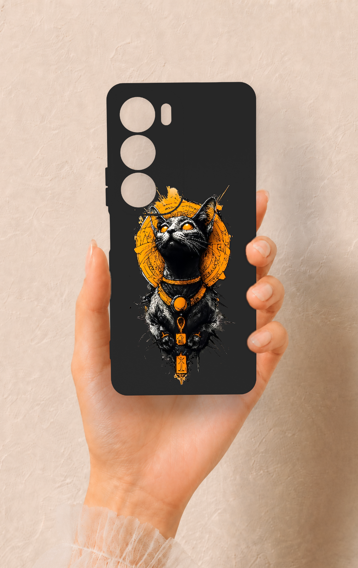 Vivo Y19s Uyumlu Mısırlı Kedi Tanrısı Desenli Silikon Kılıf