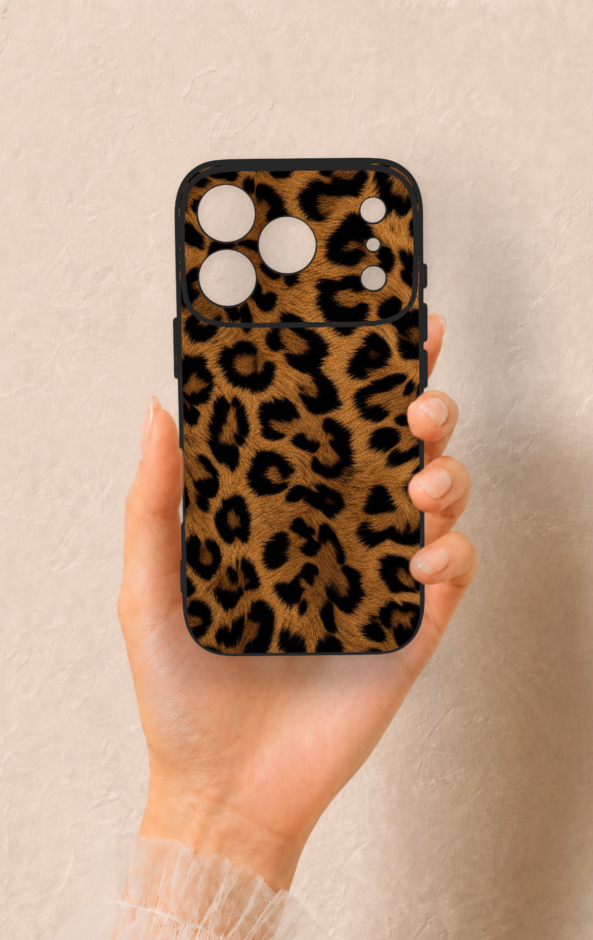 iPhone 17 Pro Uyumlu Koyu Leopar Deri Desenli Silikon Kılıf