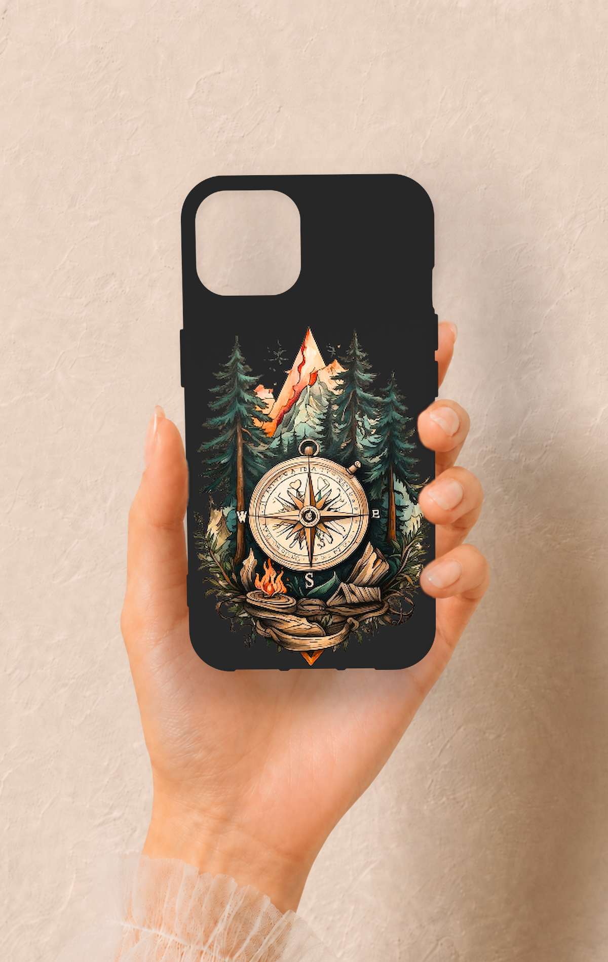 iPhone 14 Uyumlu Pusula Orman Desenli Silikon Kılıf