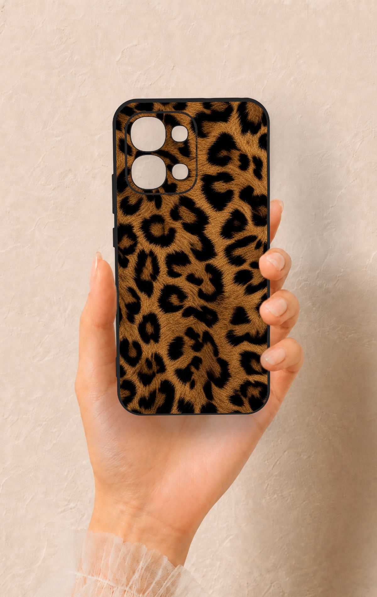 Oppo A6 Pro Uyumlu Koyu Leopar Deri Desenli Silikon Kılıf