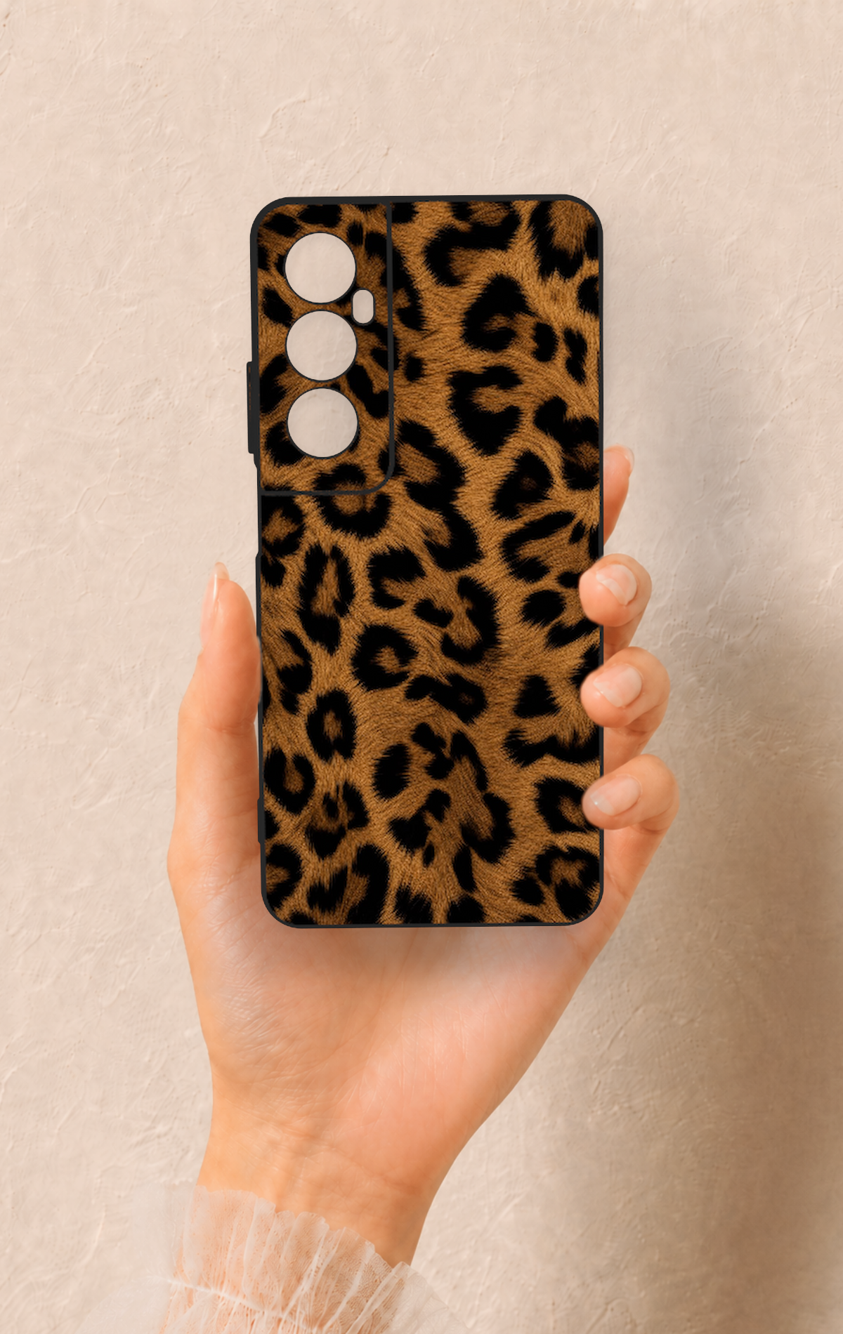 Realme C65 Uyumlu Koyu Leopar Deri Desenli Silikon Kılıf