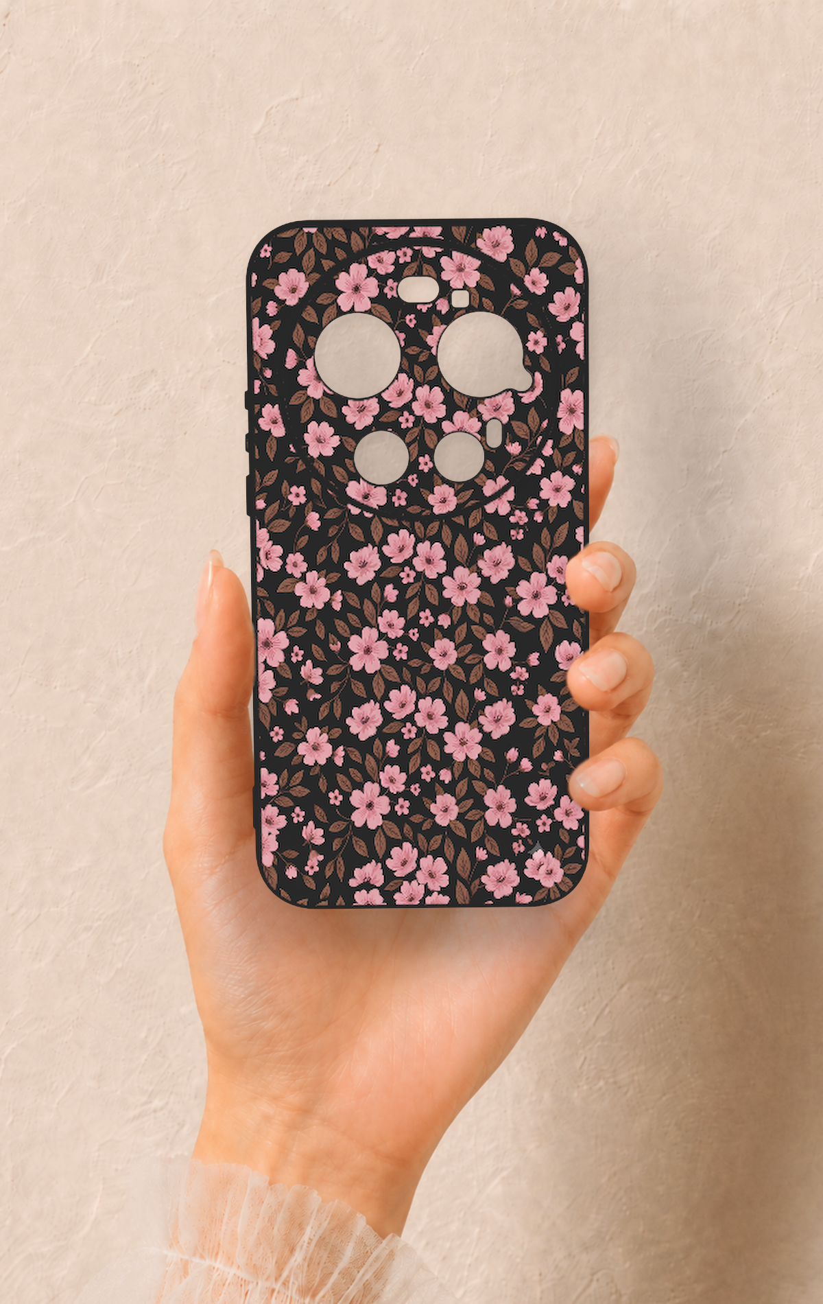 Mi 17 Ultra Uyumlu Mini Pembe Çiçek Desenli Silikon Kılıf