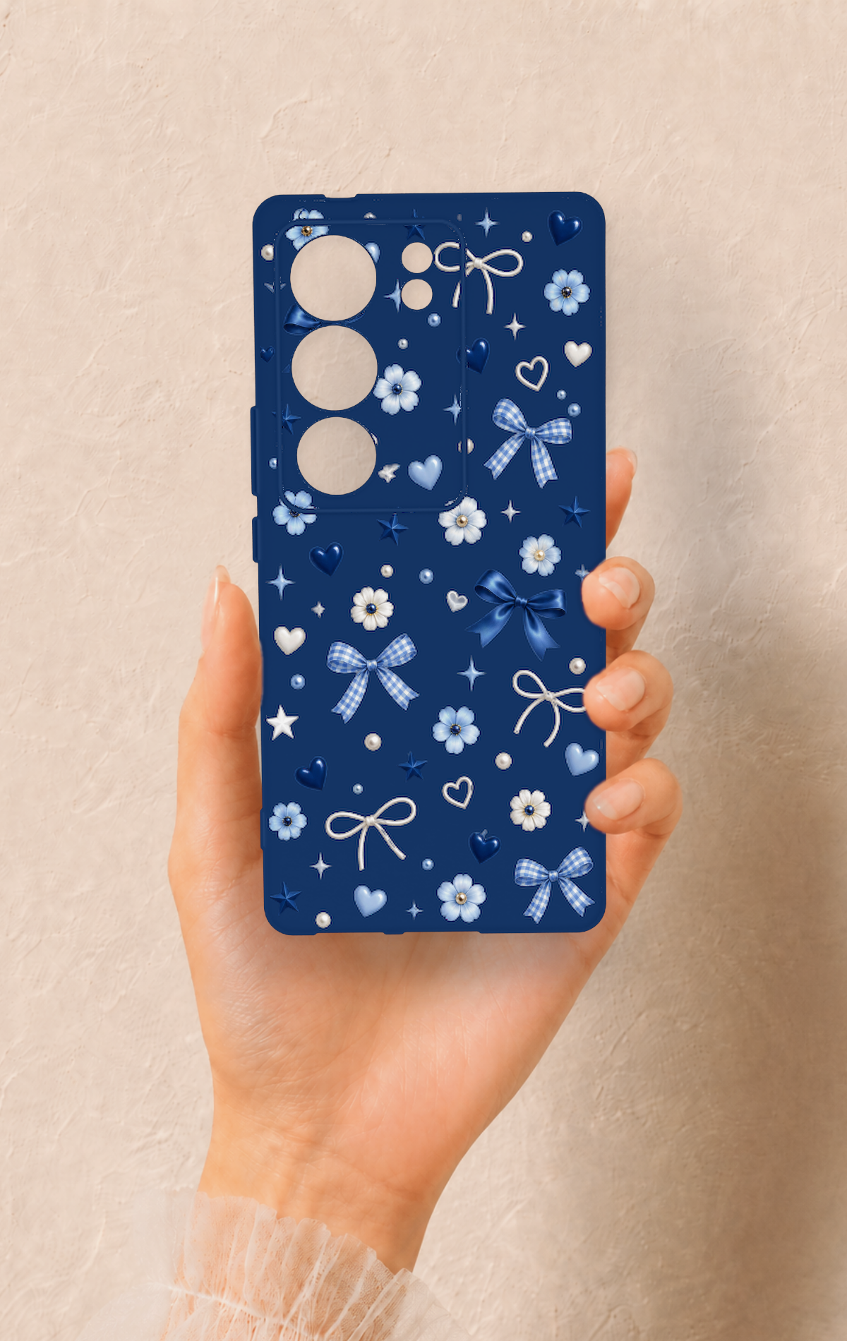 Vivo V29 Uyumlu Mavi Papatya Fiyonk Desenli Silikon Kılıf