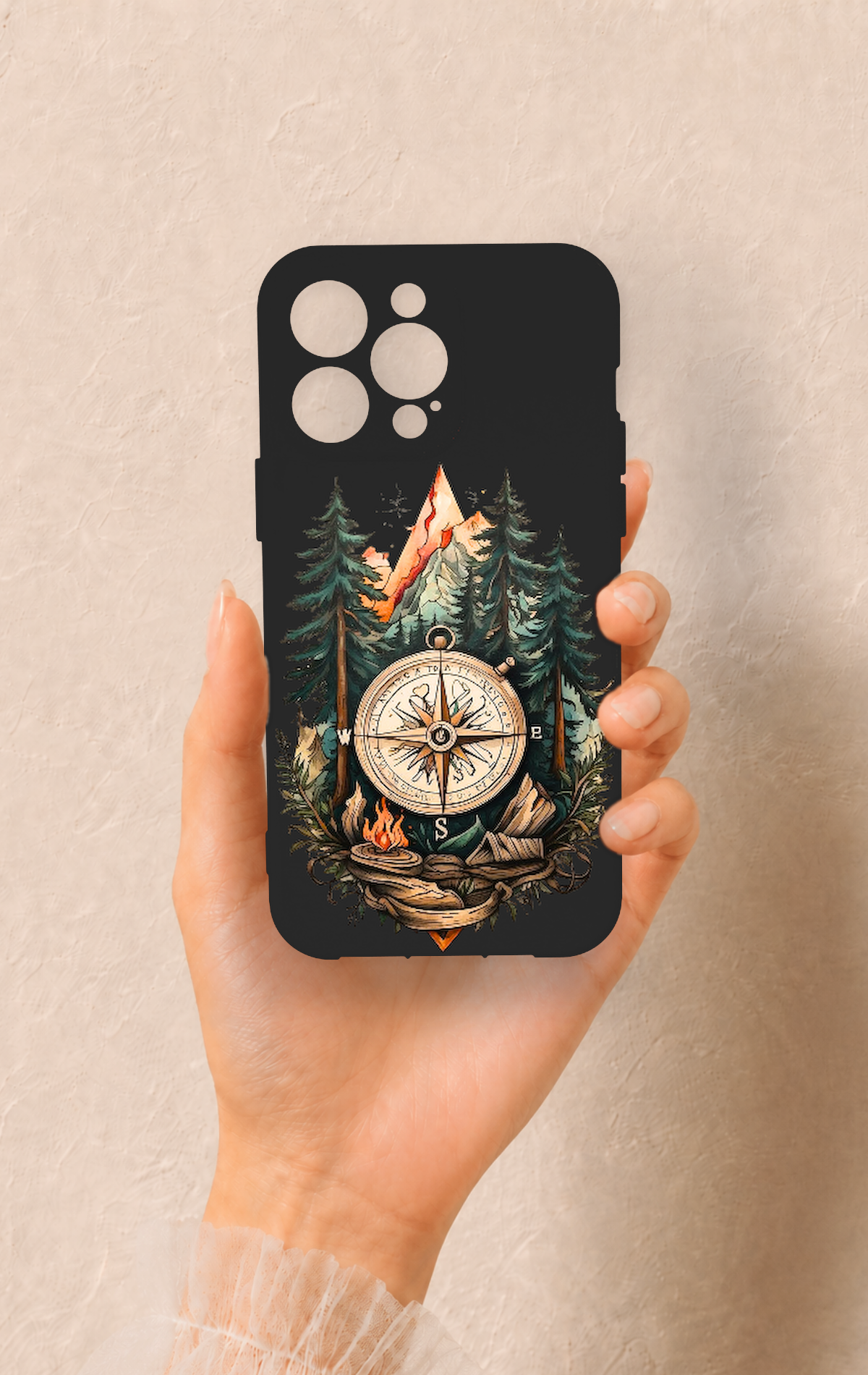 iPhone 14 Pro Max Uyumlu Pusula Orman Desenli Silikon Kılıf