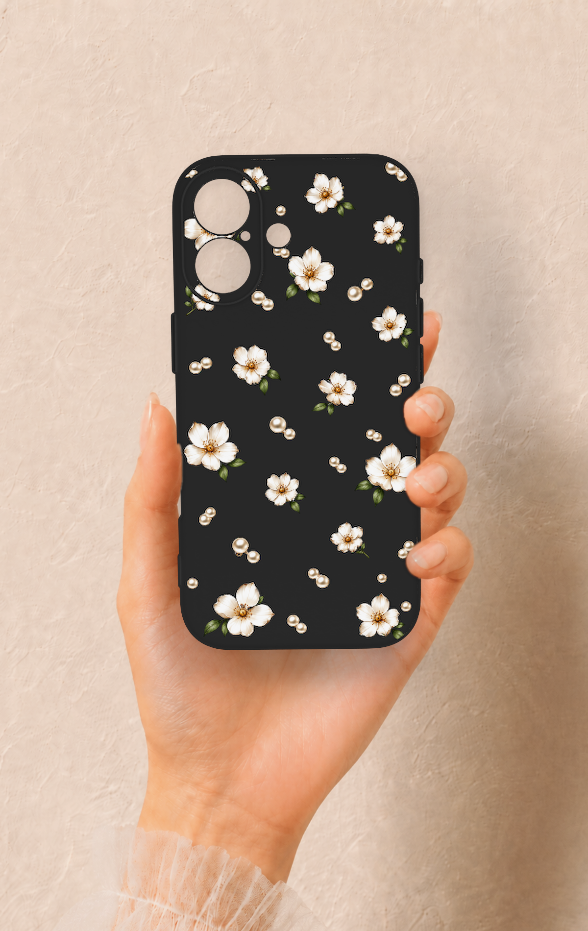 iPhone 17 Uyumlu İnci Papatya Desenli Silikon Kılıf