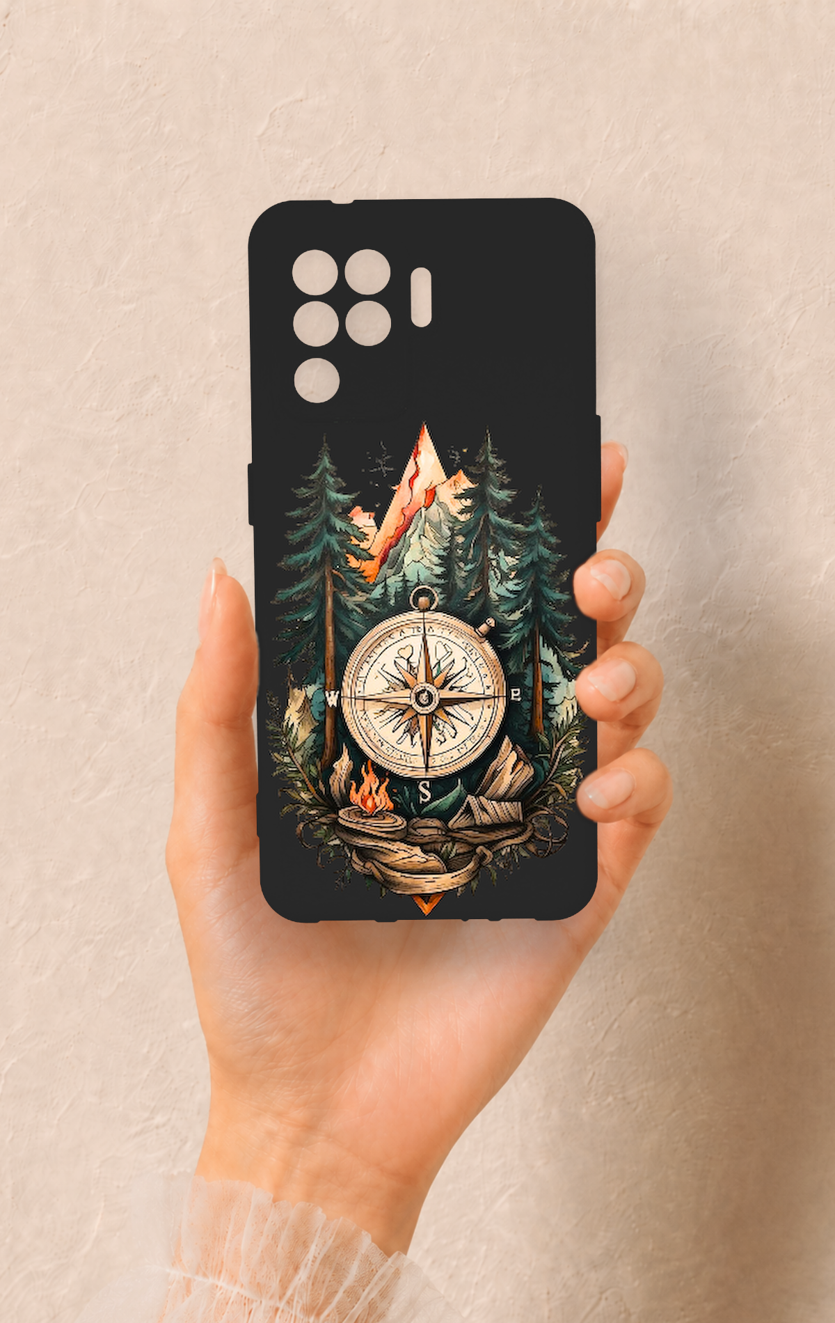 Oppo Reno 5 Lite Uyumlu Pusula Orman Desenli Silikon Kılıf