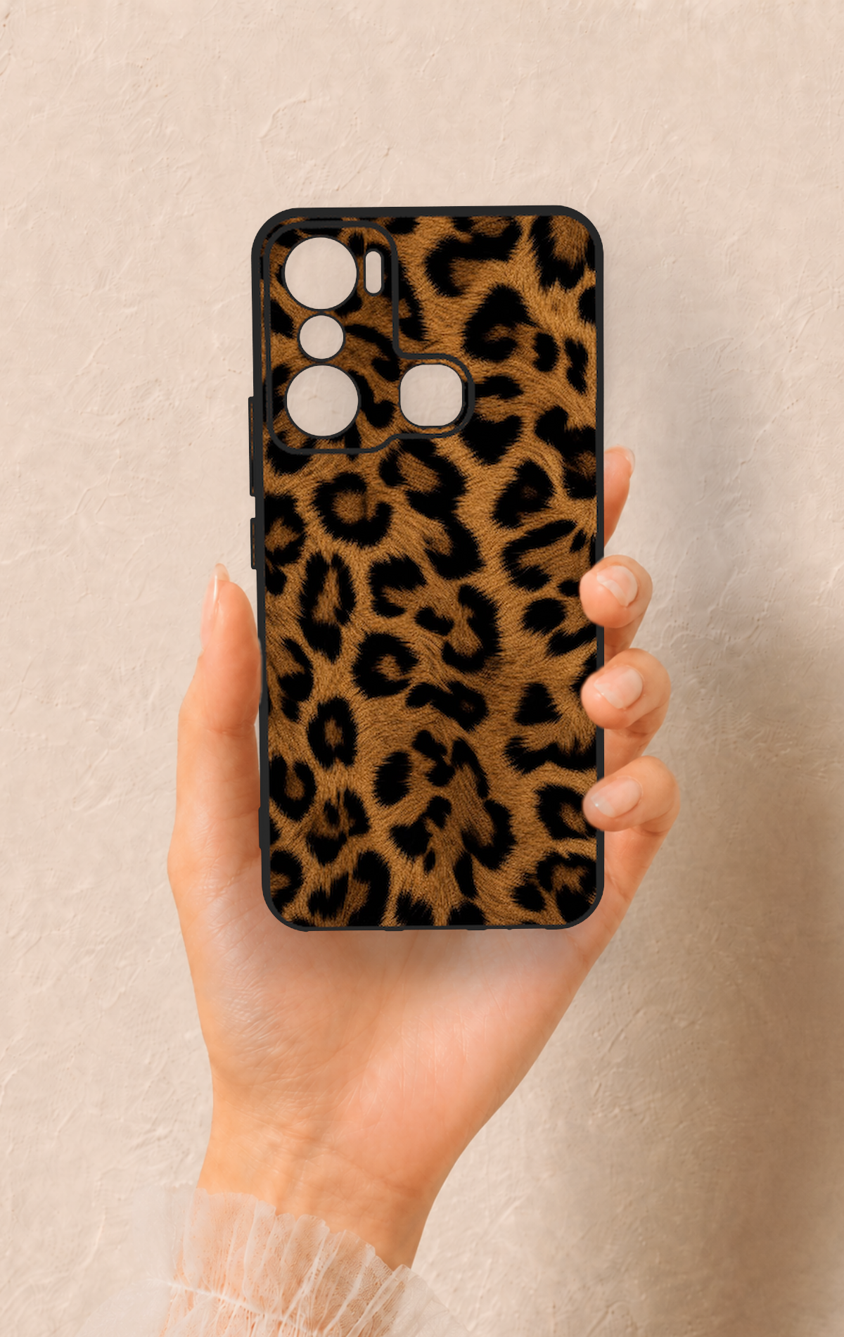 İnfinix Hot 20i Uyumlu Koyu Leopar Deri Desenli Silikon Kılıf