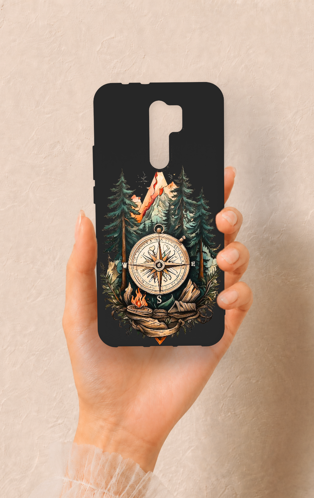 Redmi 9 Uyumlu Pusula Orman Desenli Silikon Kılıf