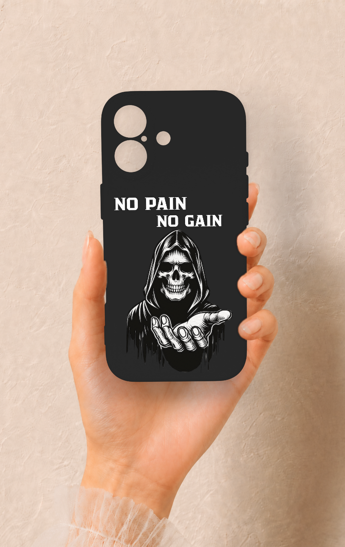 iPhone 17 Uyumlu No Pain No Gain Desenli Silikon Kılıf