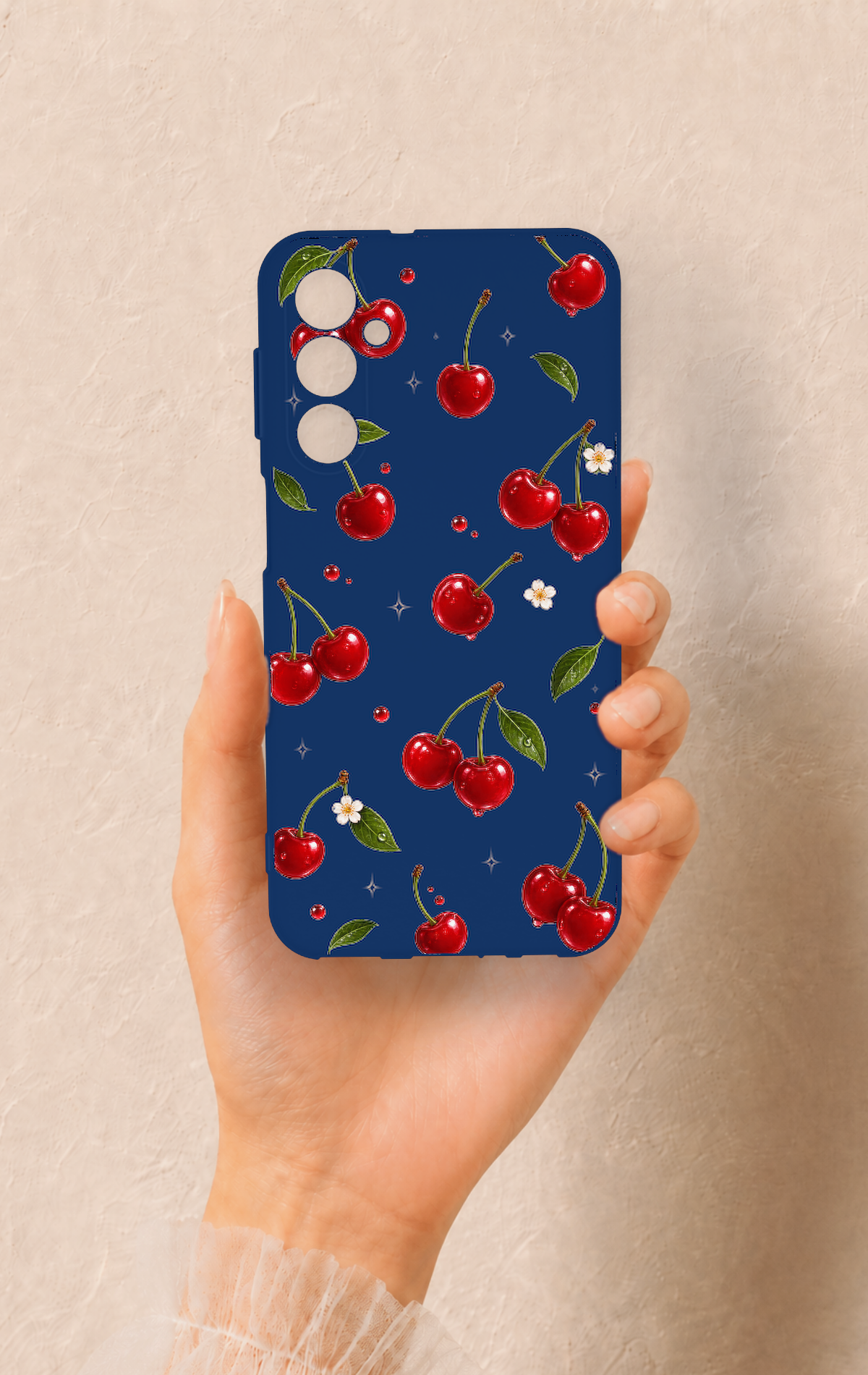 Samsung M34 Uyumlu Kiraz Papatya Desenli Silikon Kılıf