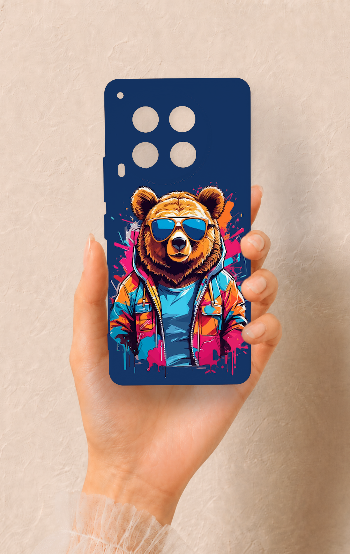 Tecno Camon 30 Uyumlu Gözlüklü Ayı Desenli Silikon Kılıf