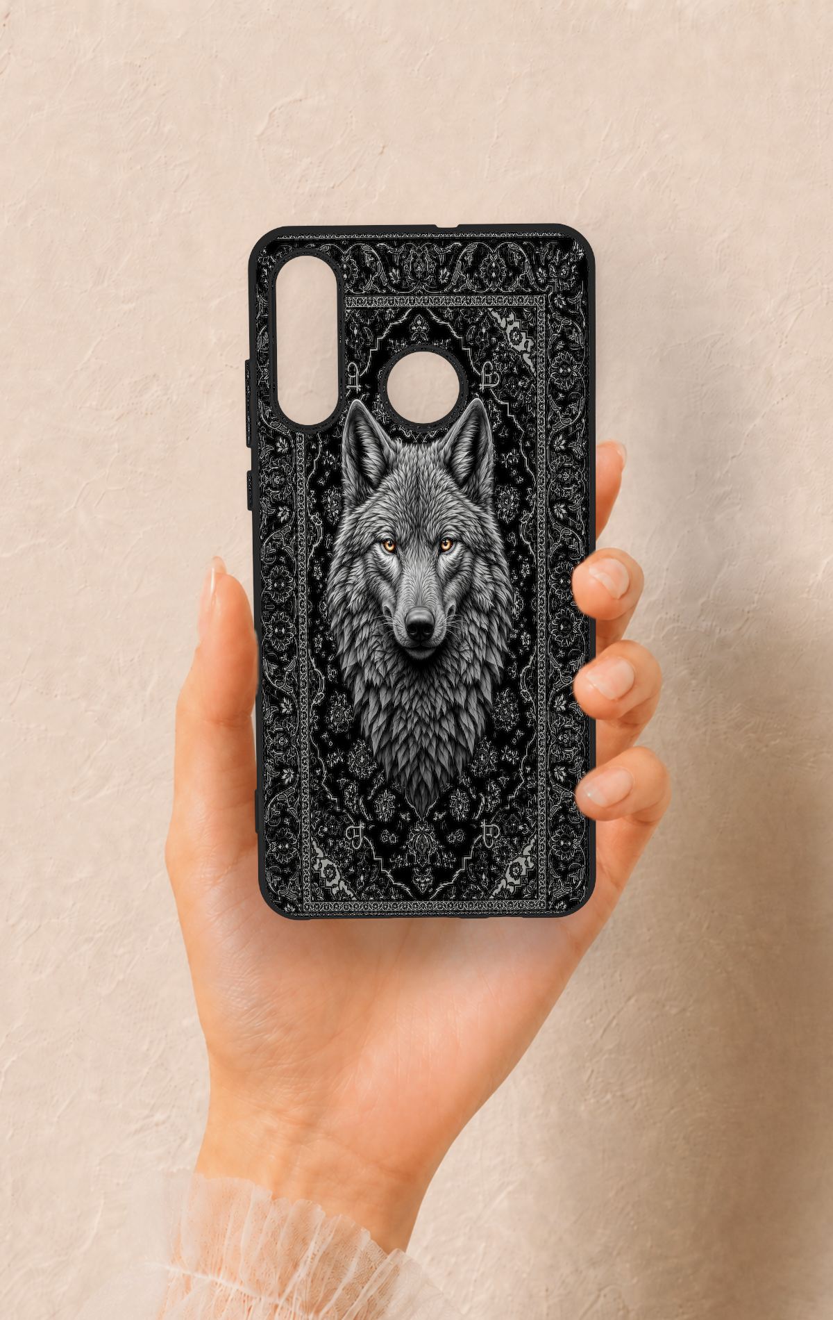Huawei P30 Lite Uyumlu Etnik Kurt Desenli Silikon Kılıf
