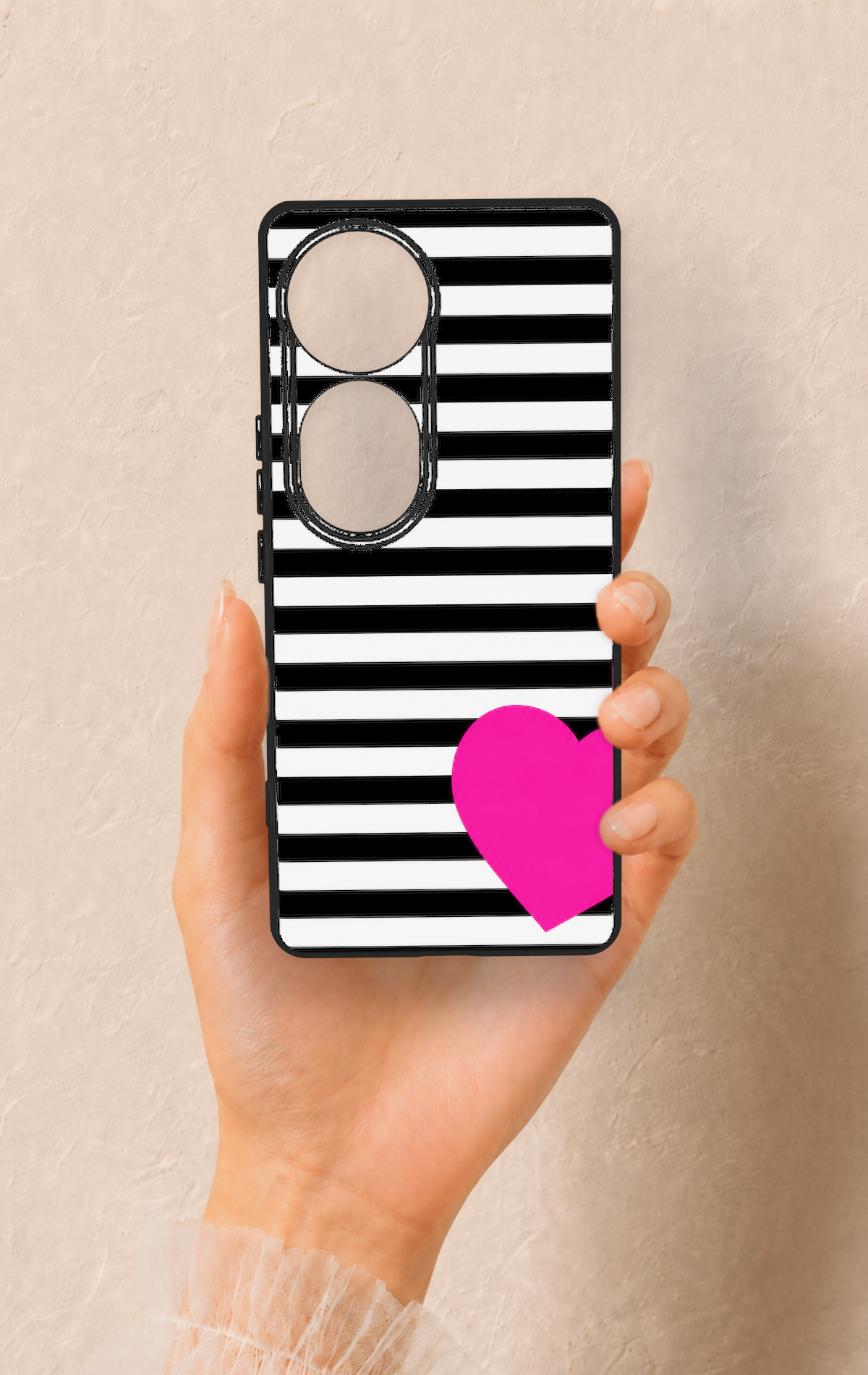 Vivo V40 Uyumlu Çizgili Kalp Desenli Silikon Kılıf