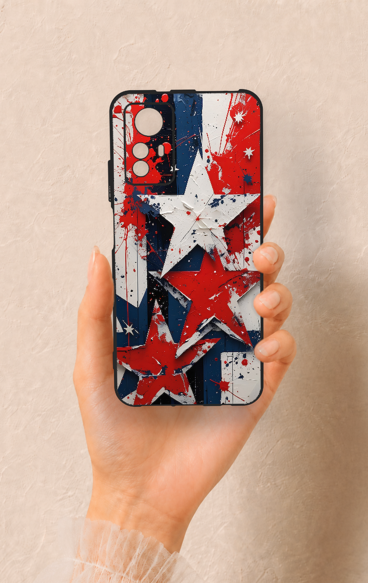 Redmi Note 12S Uyumlu Star Flag Desenli Silikon Kılıf